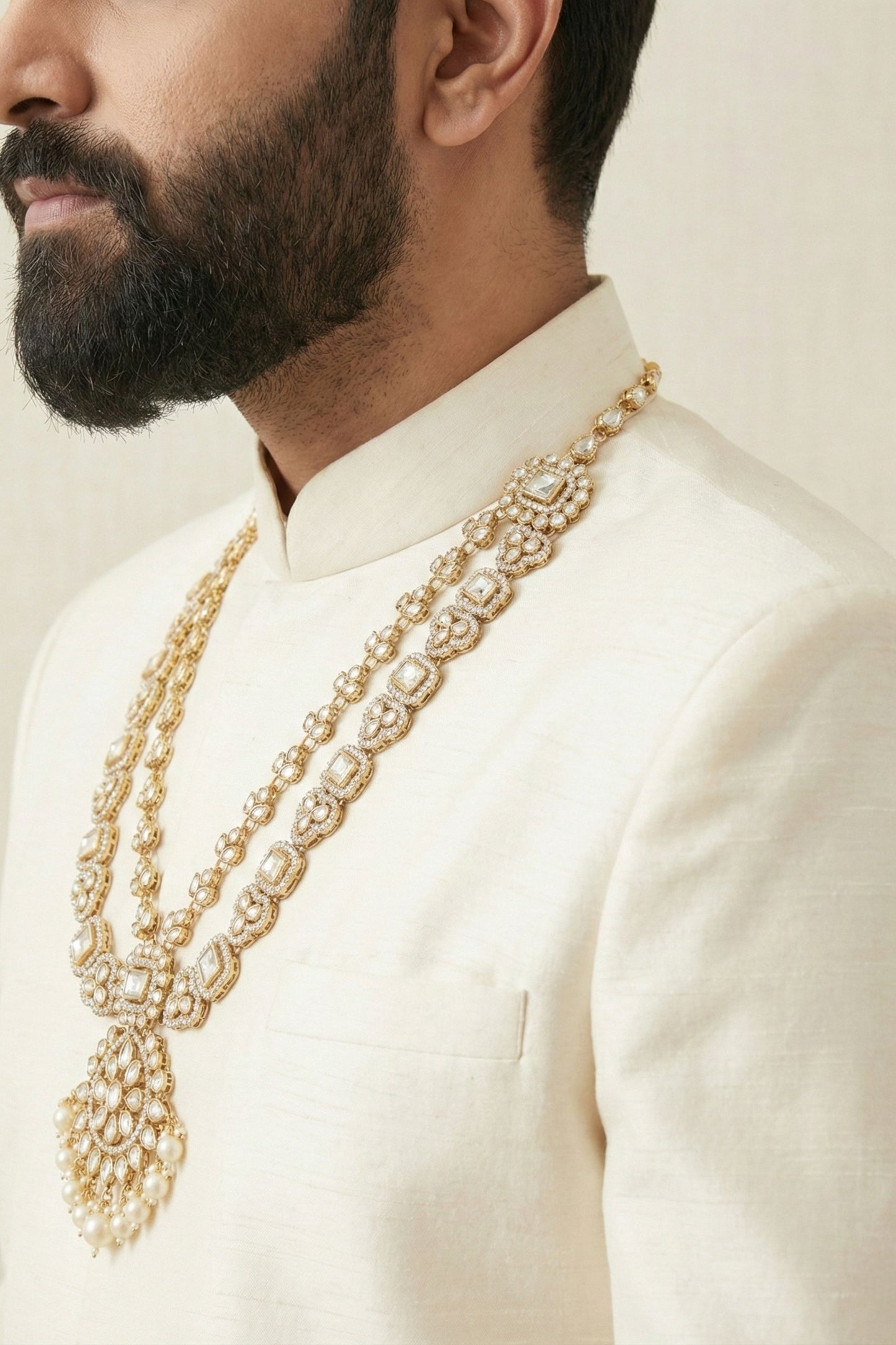 Traditional Gold-Plated Clear Kundan Mala
