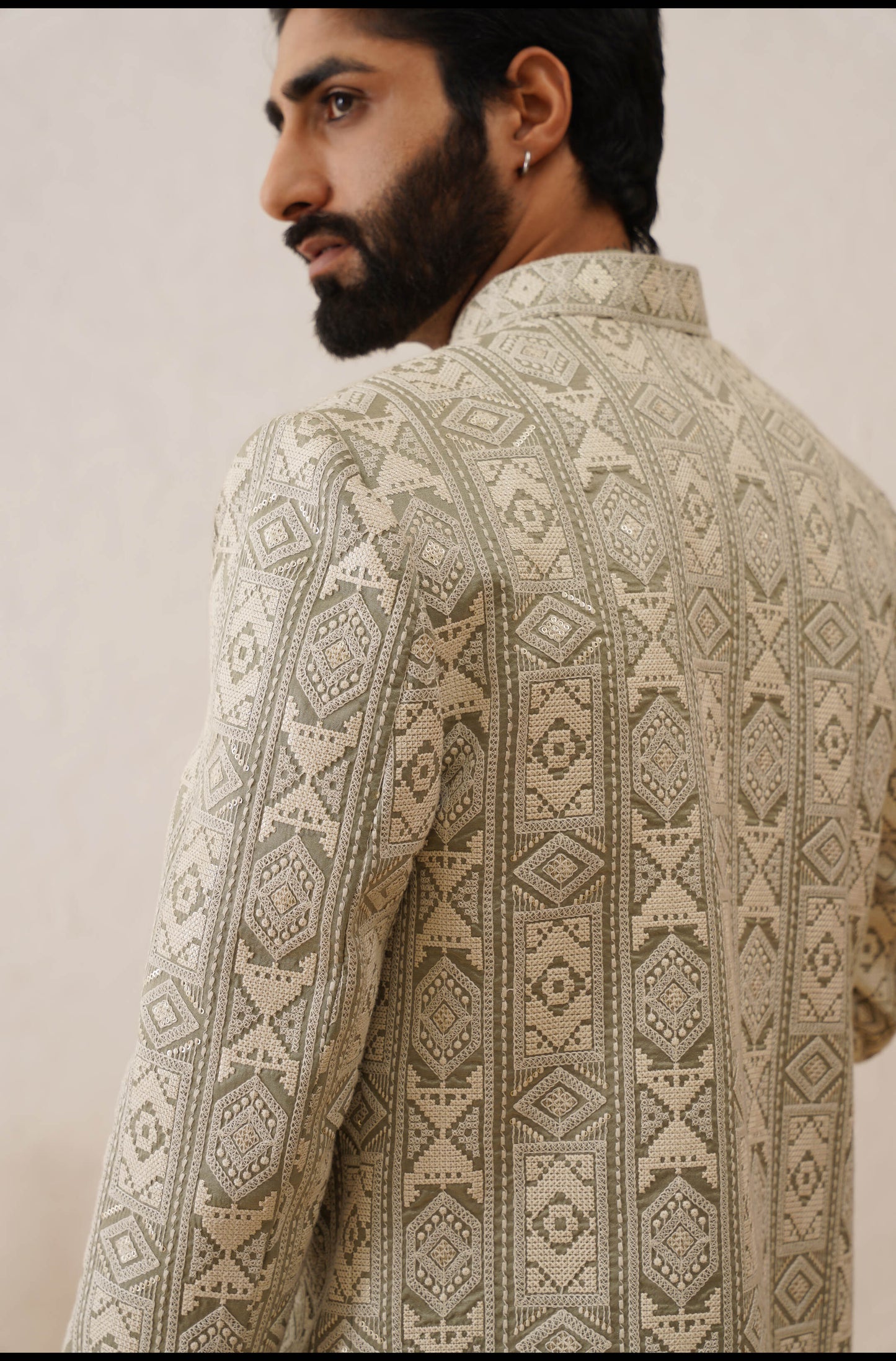 Green Chikankari Open Indowestern On Silk