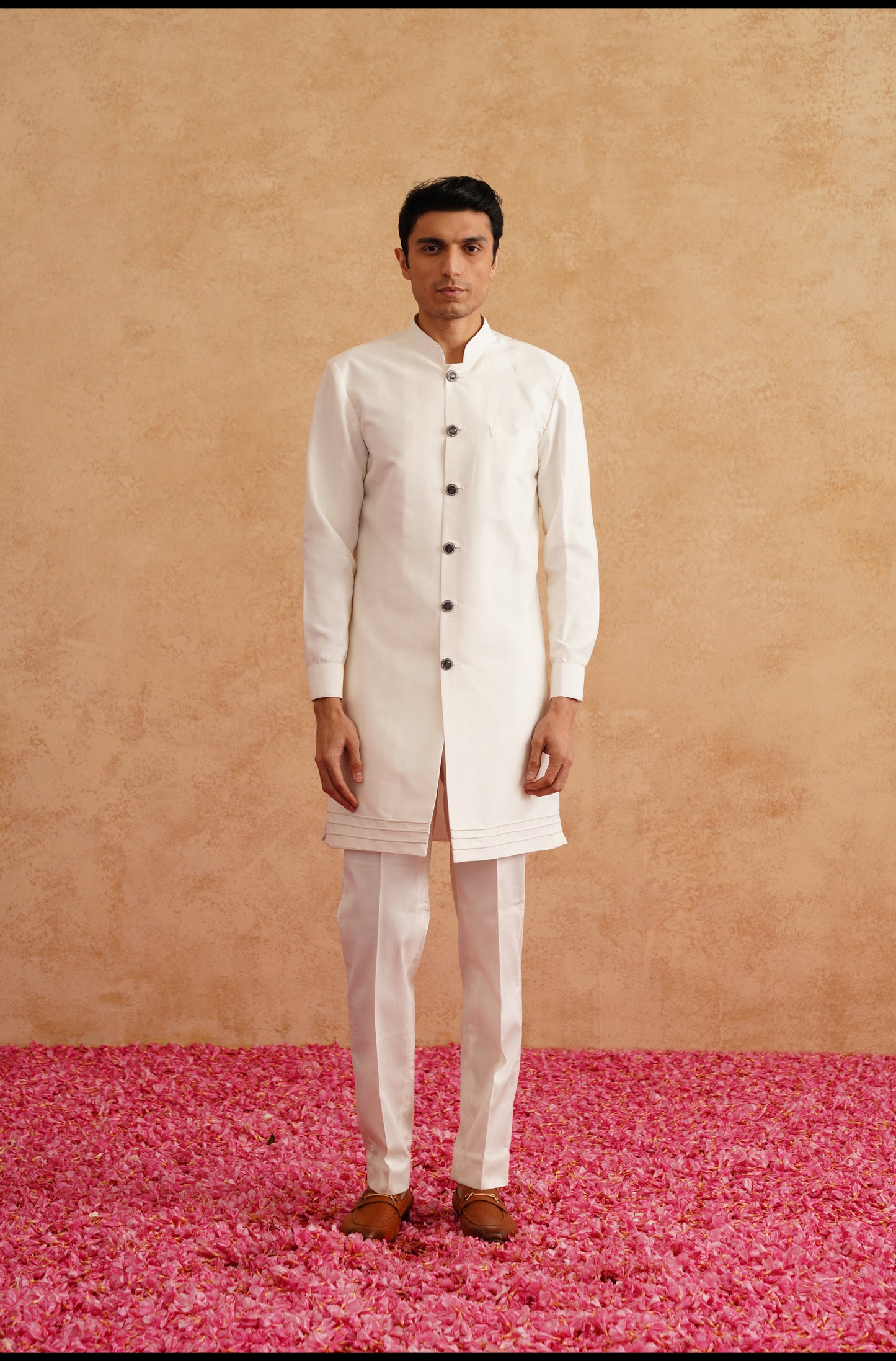 White and Black Indowestern With Thread Embroidery On Silk