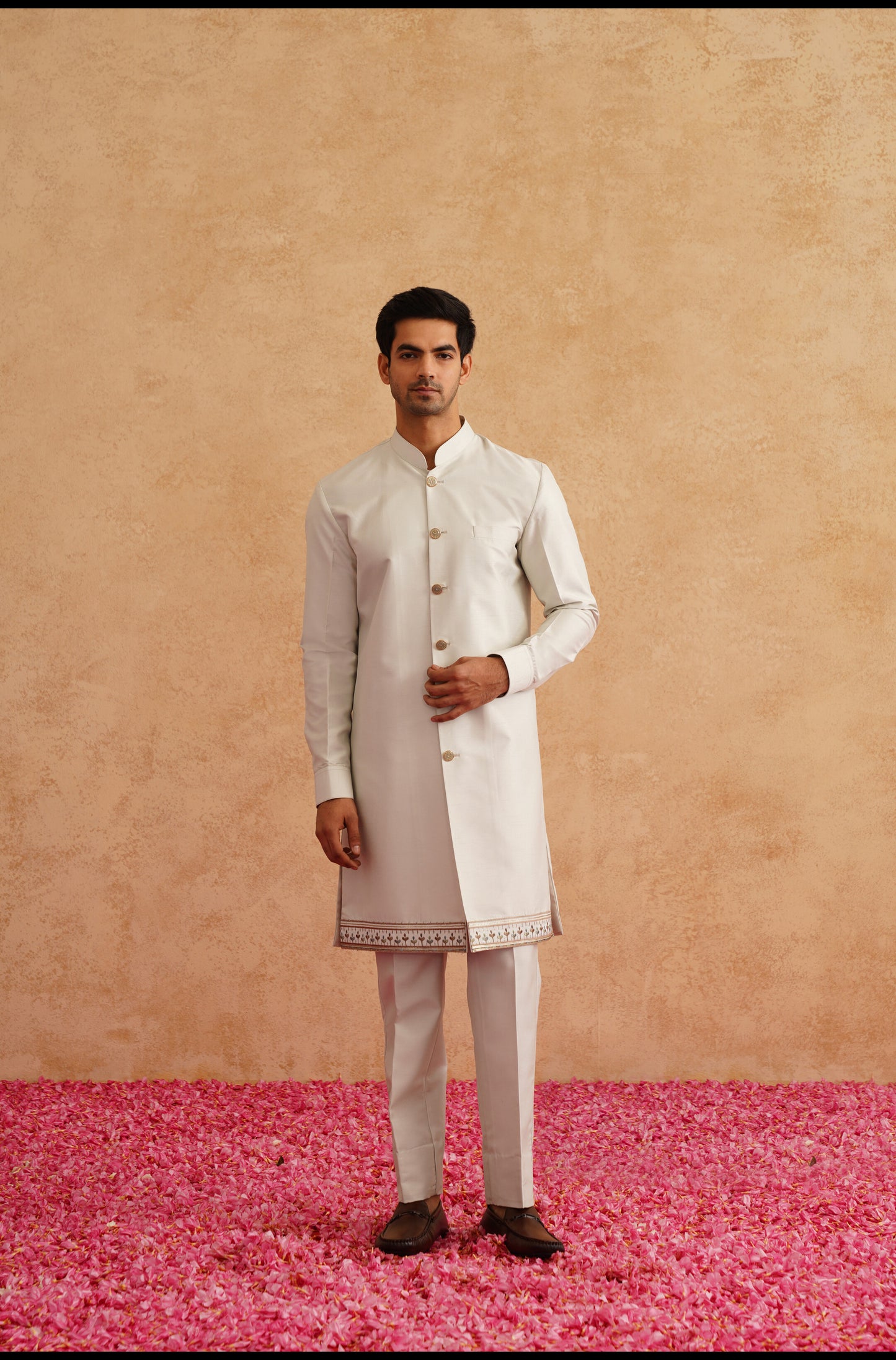 Ivory Indowestern With Multi Color Thread And Sequins Embroidery On Silk