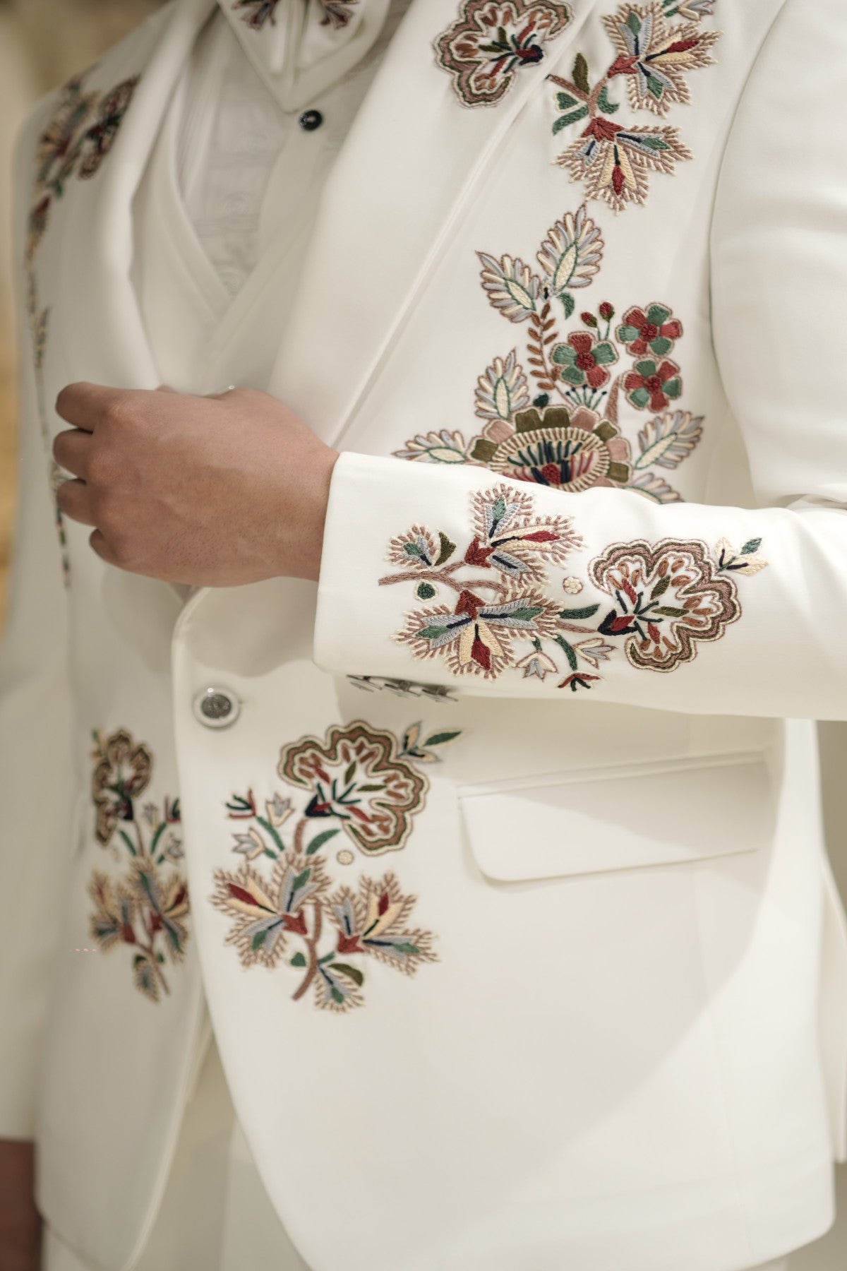 tuxedo suit for wedding floral embroidery