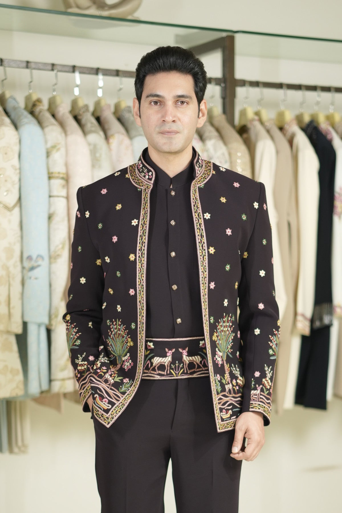 Shop Purple Indo Western Suit for Men with Shikargah Embroidery