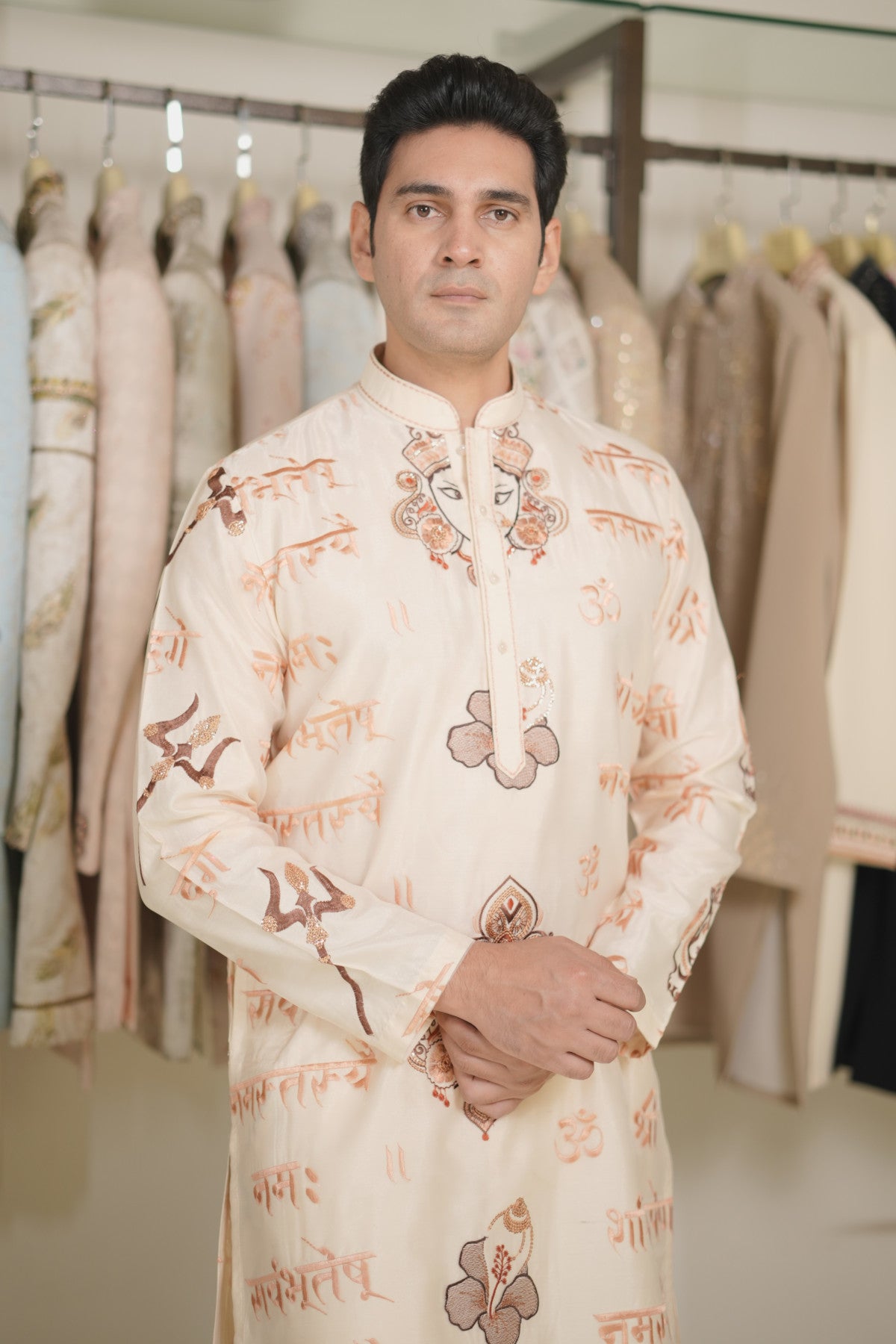 Men kurtas peach set buy online