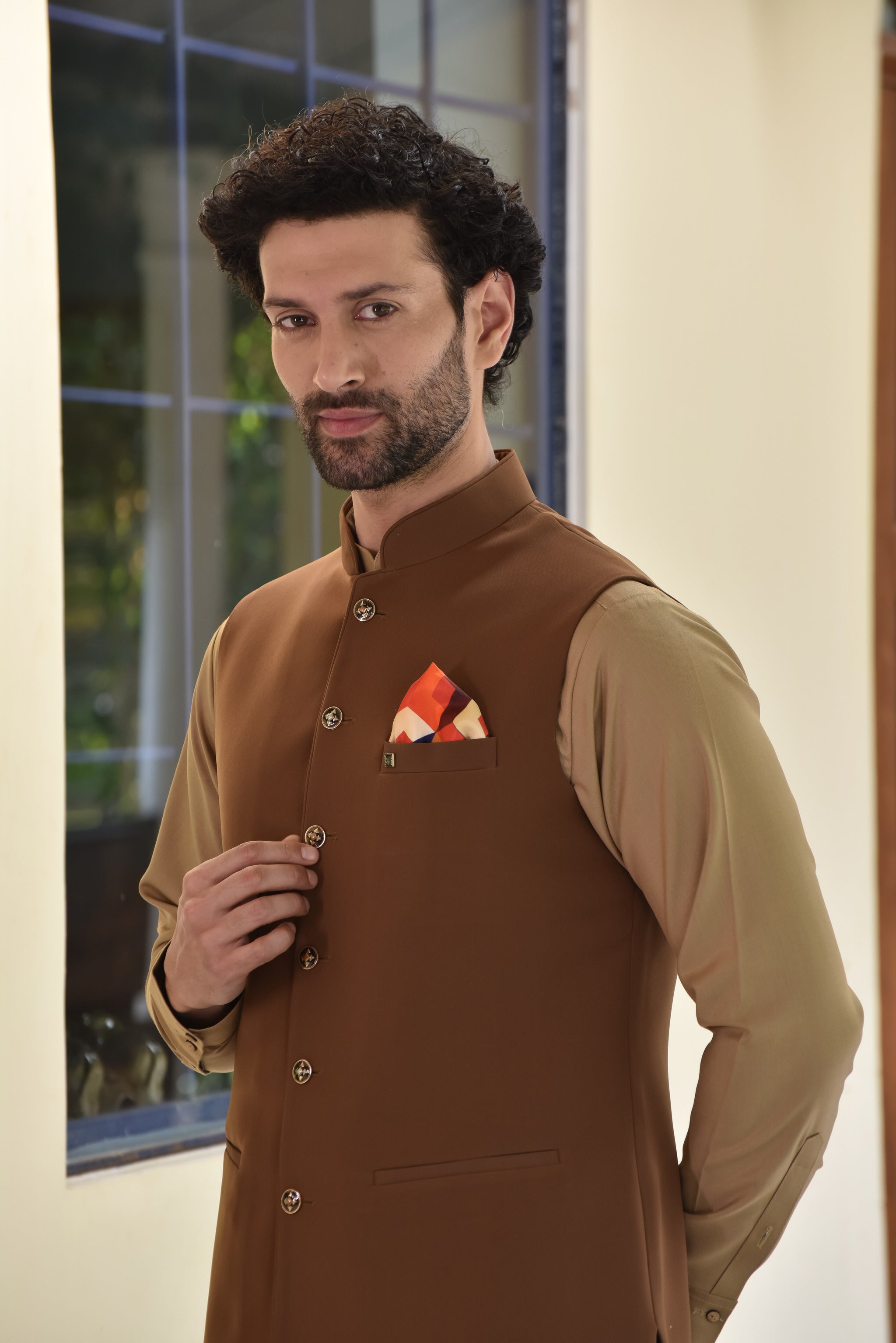 For Men Black Kurta With Brown Waistcoat Buy Mag Men's Black