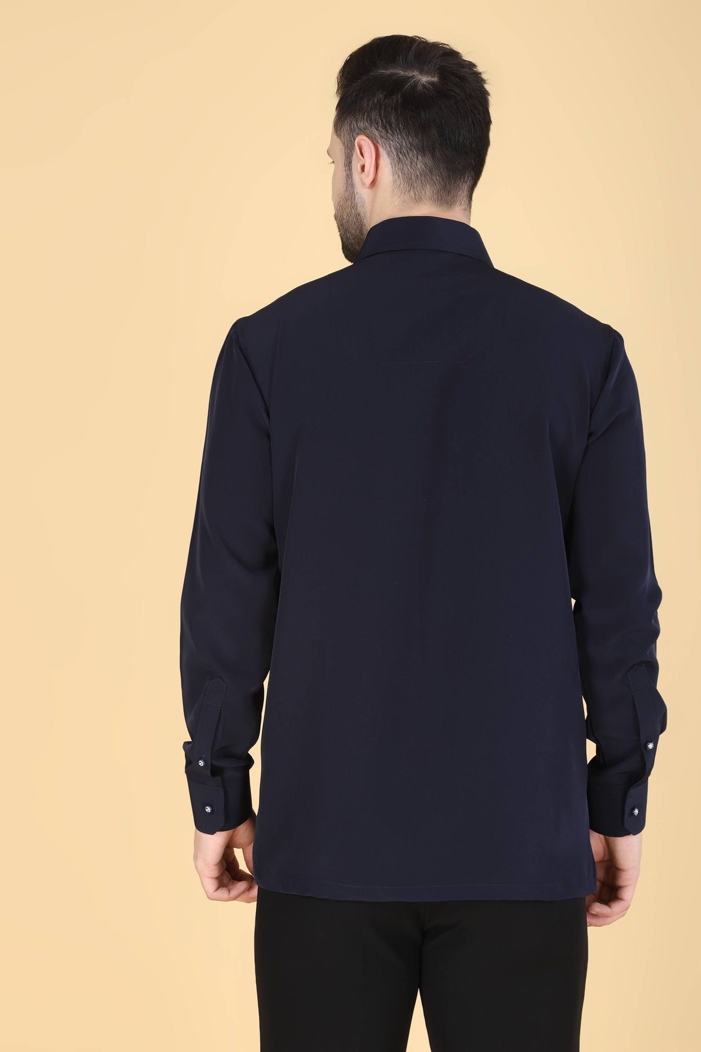 Navy Hand Embroidered Shirt for men
