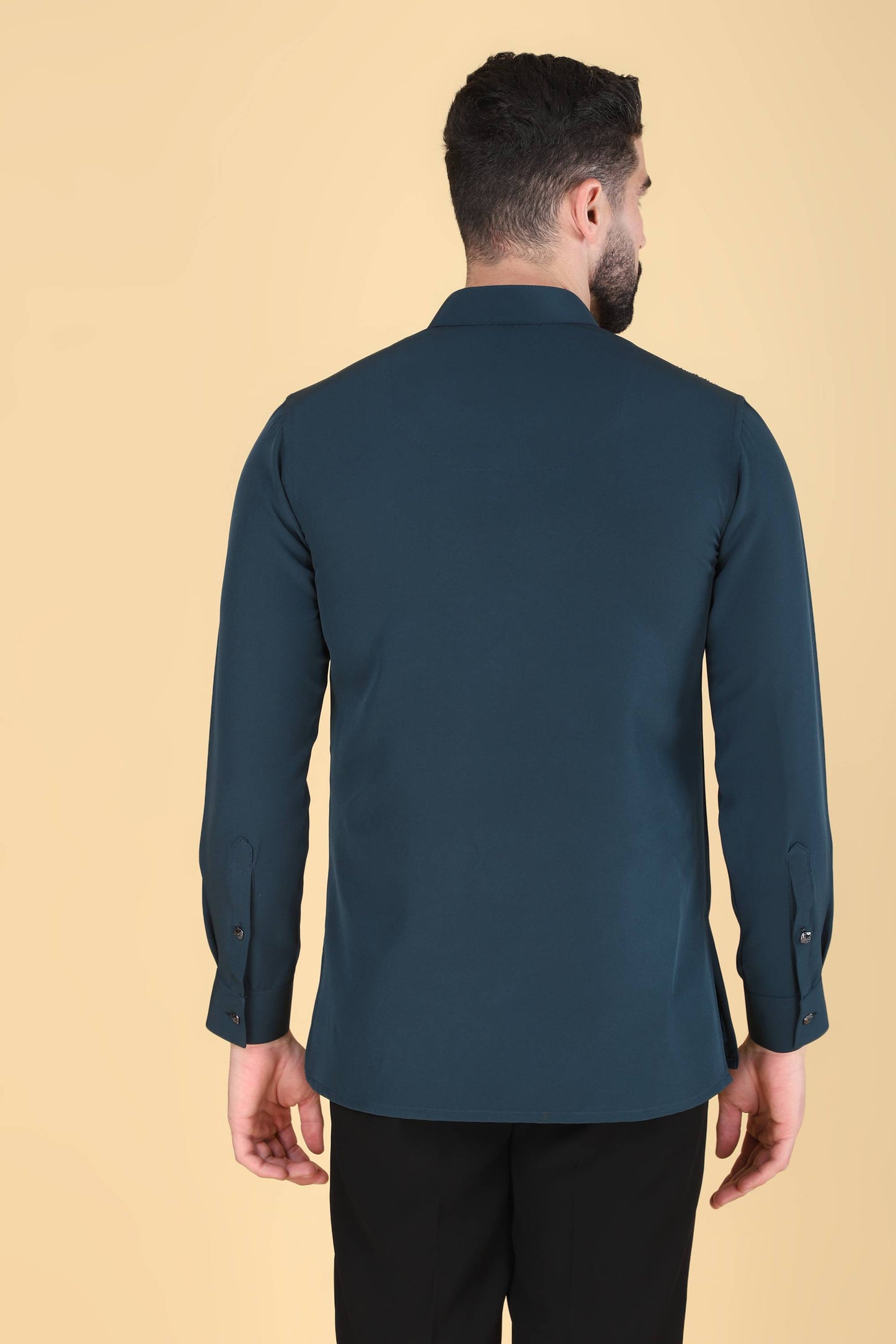 Teal Blue Hand Embroidered Shirt for Men