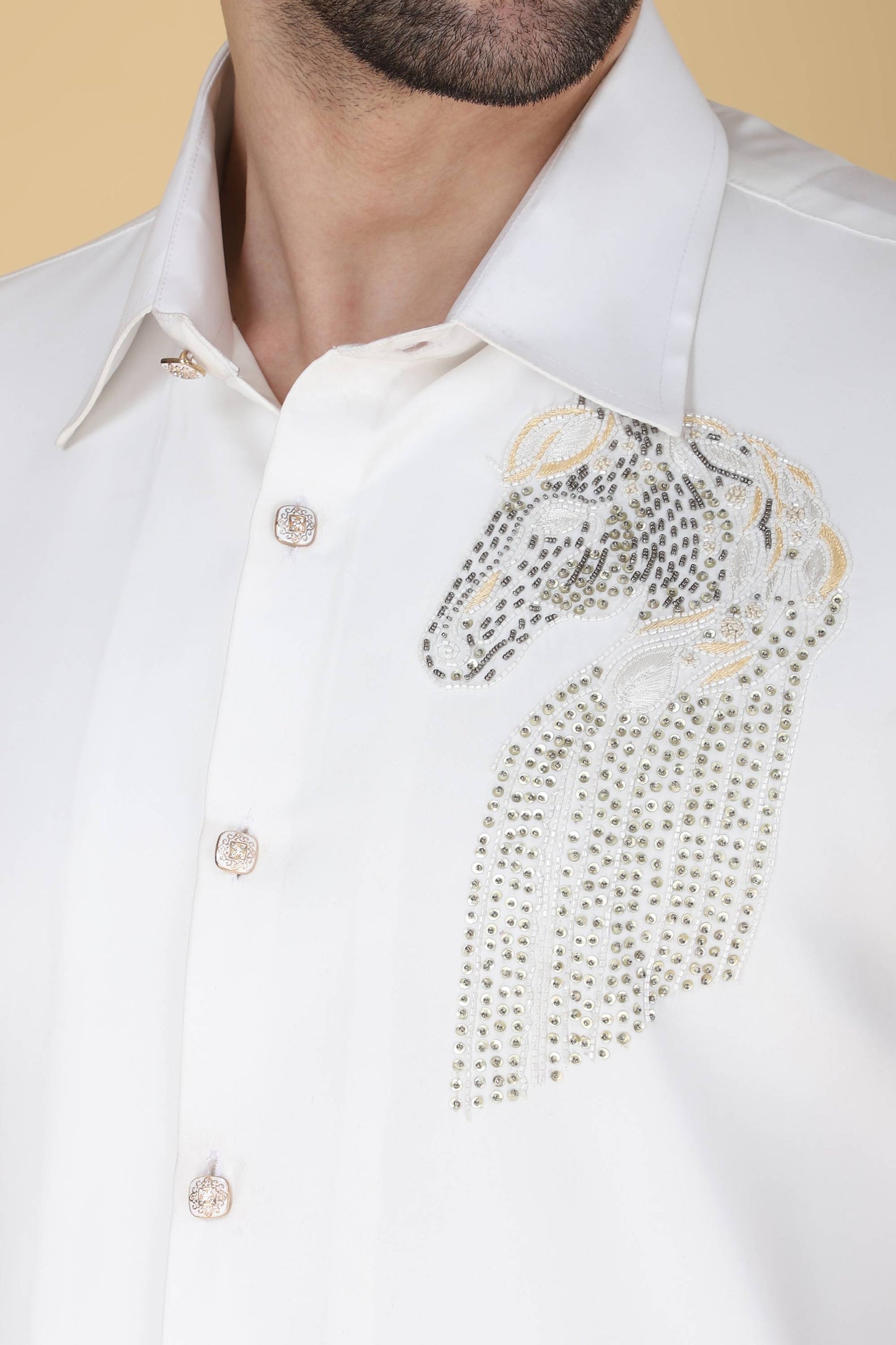 White Hand Embroidered Shirt for Men