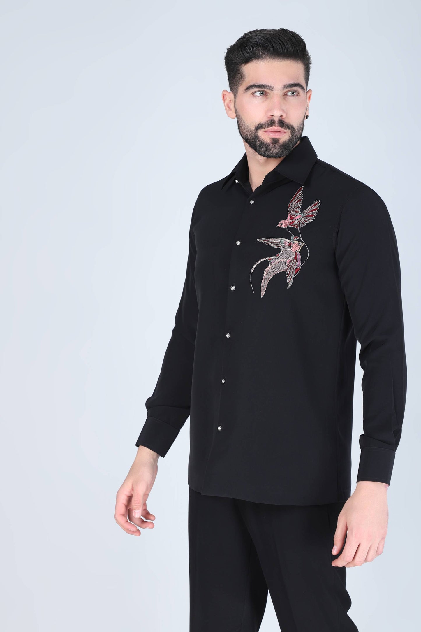 Black Hand Embroidered Shirt for Men