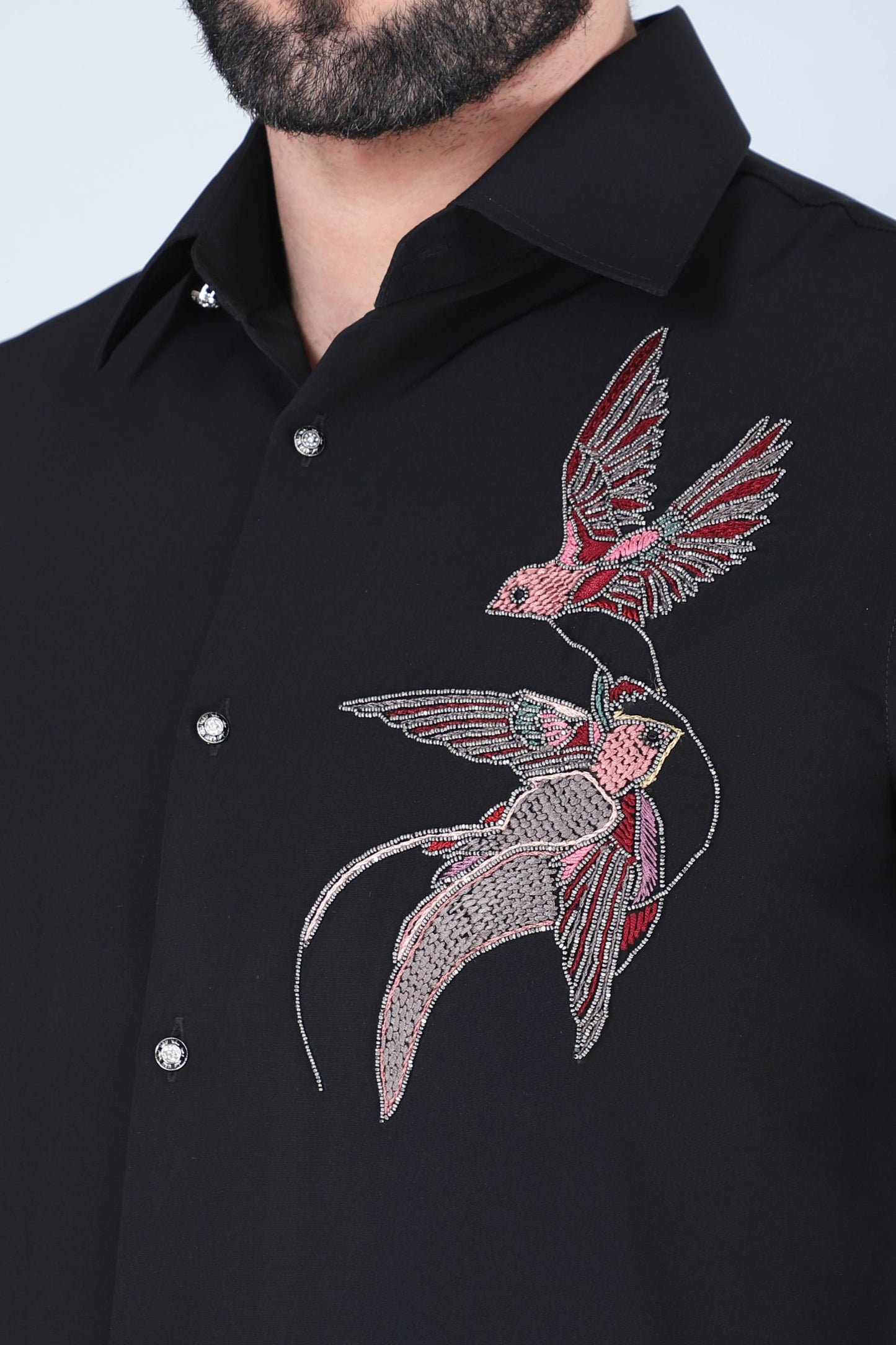 Black Hand Embroidered Shirt for Men