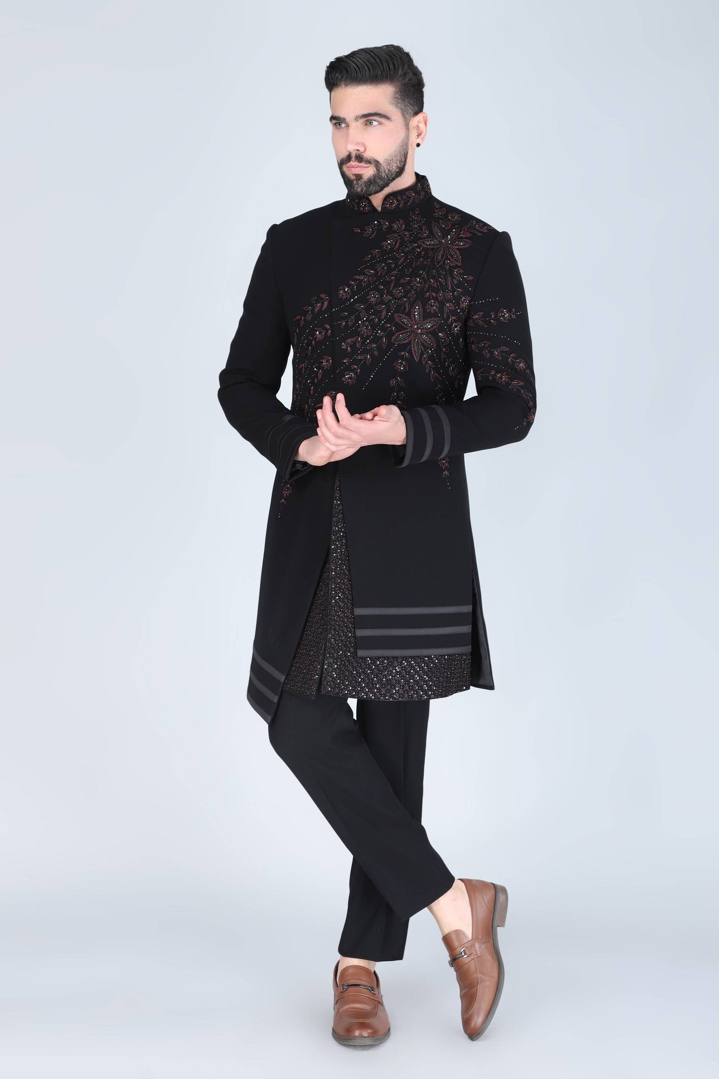 Black Zardosi Embroidered Designer Indowestern