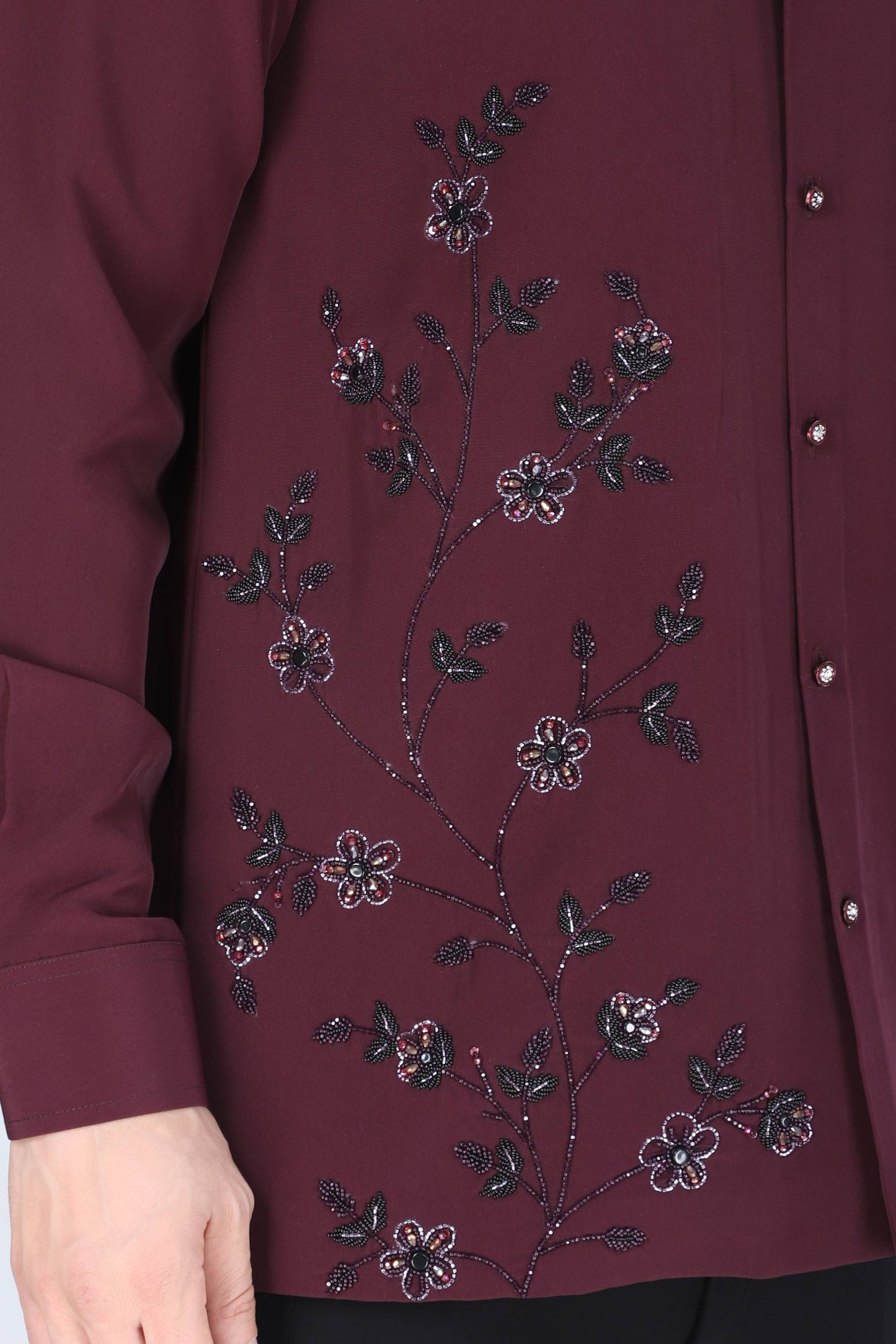 Wine Hand Embroidered Shirt for Men