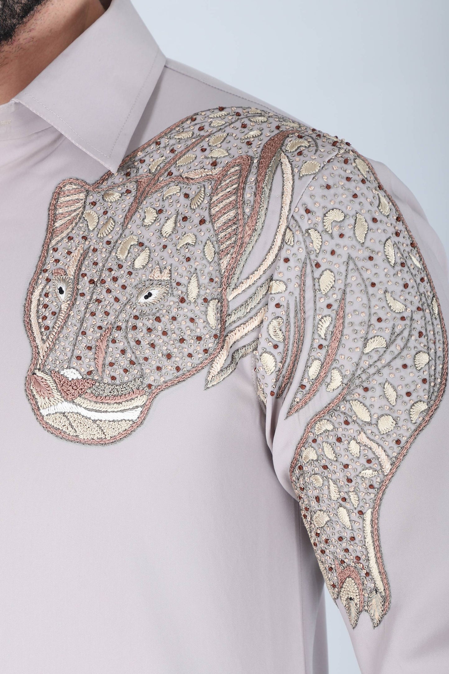 Light Grey Hand embroidered shirt for men