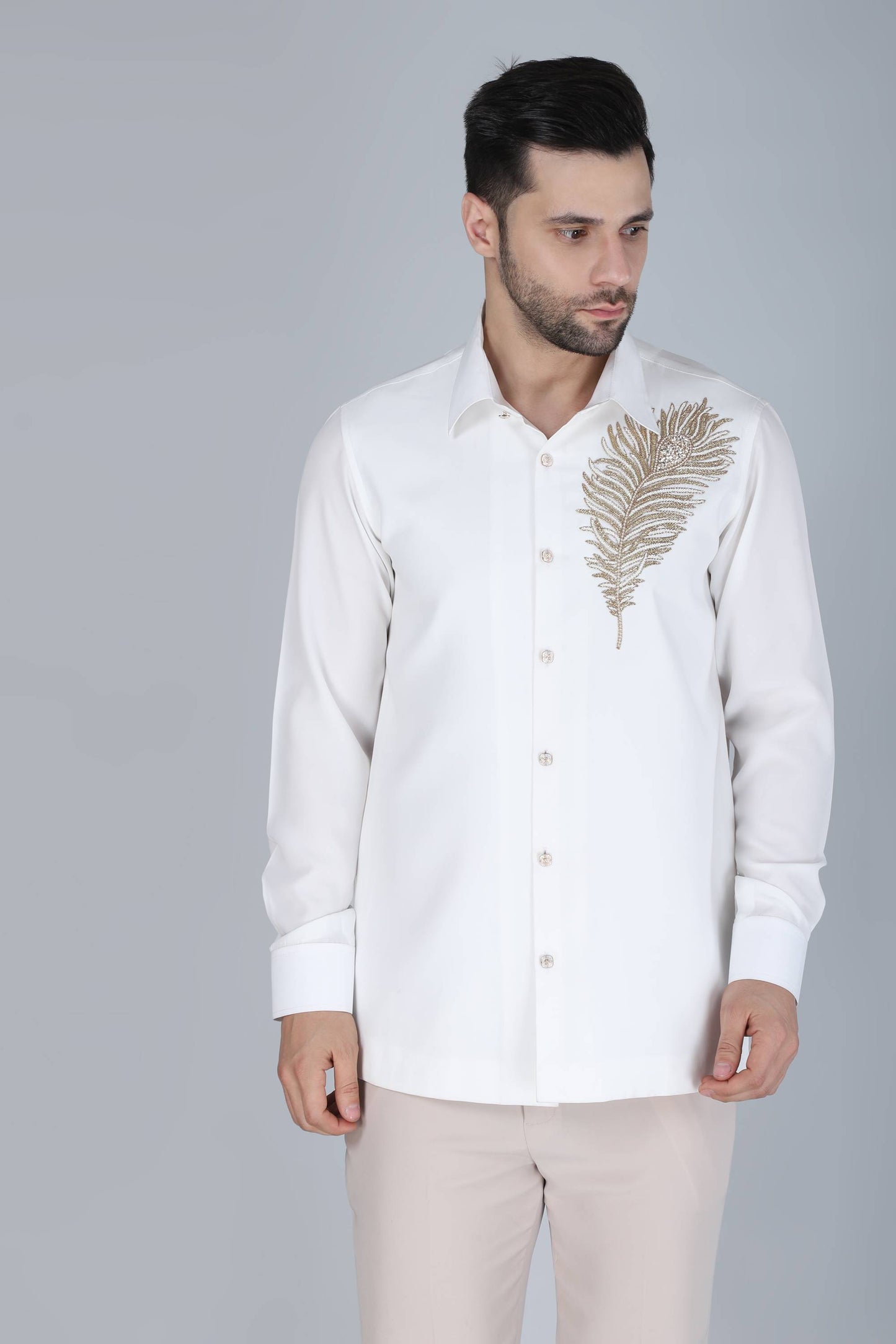 White Hand Embroidered shirt for men