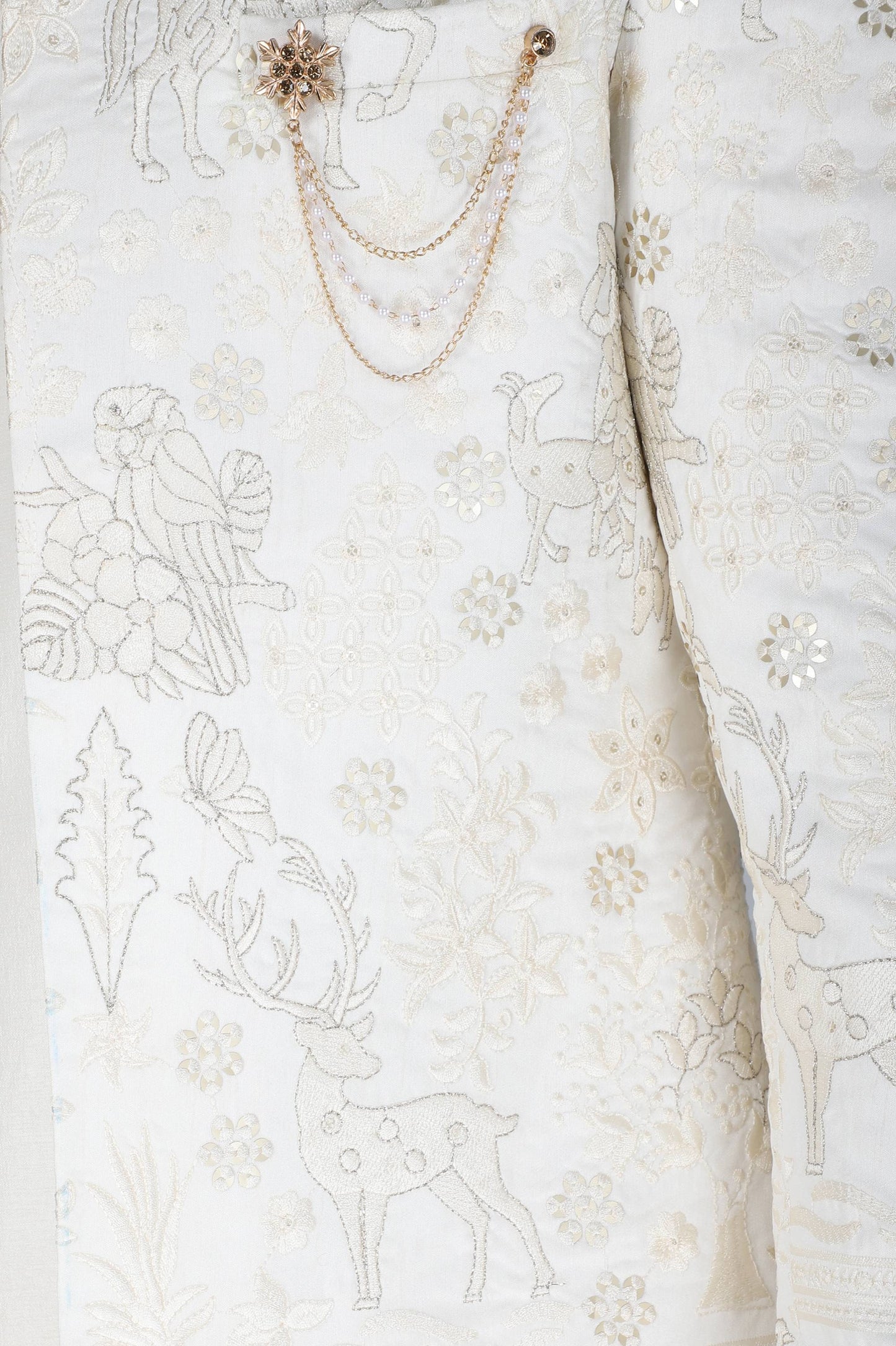 Ivory Thread And Sequins Embroidered Short Indowestern