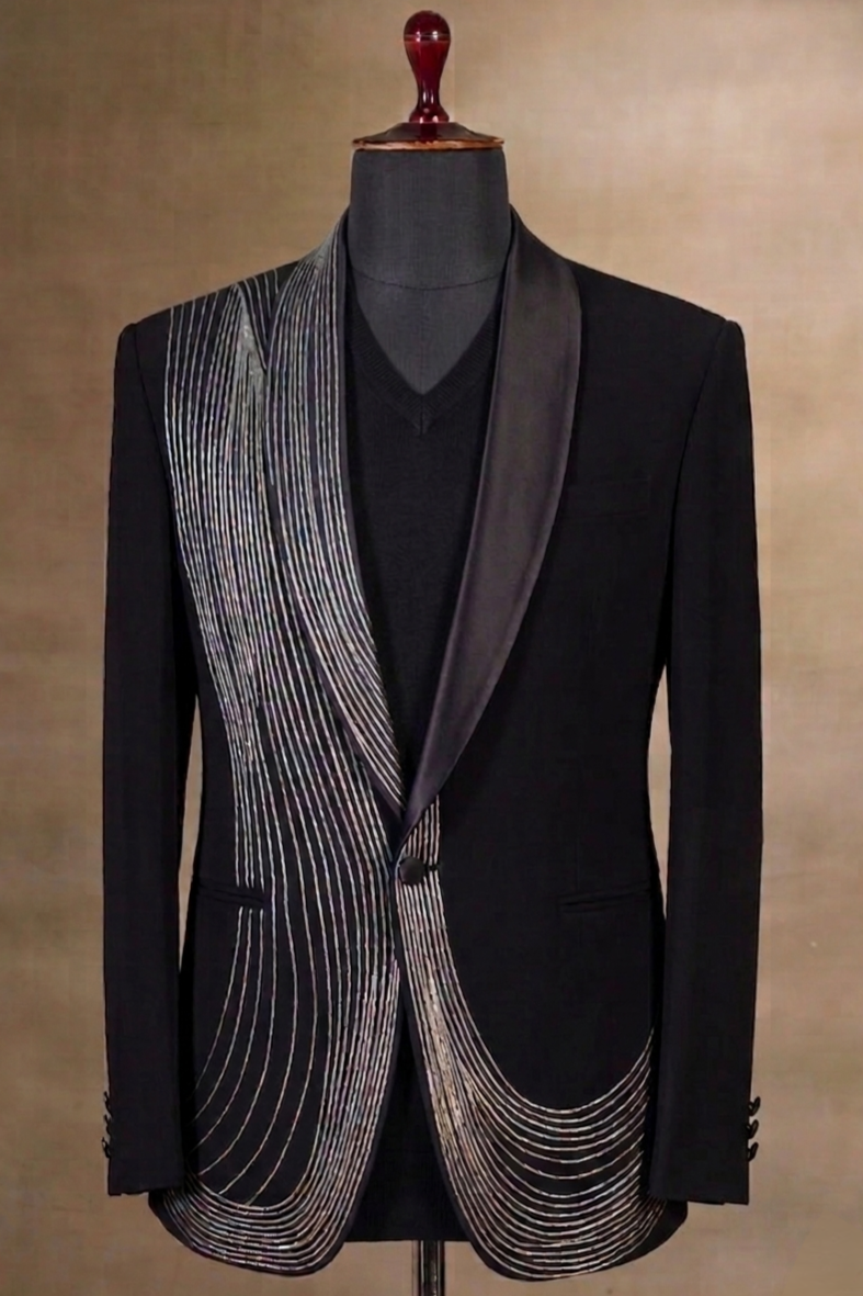 Vivek Bindra In Our Black Mettalic Work Tuxedo
