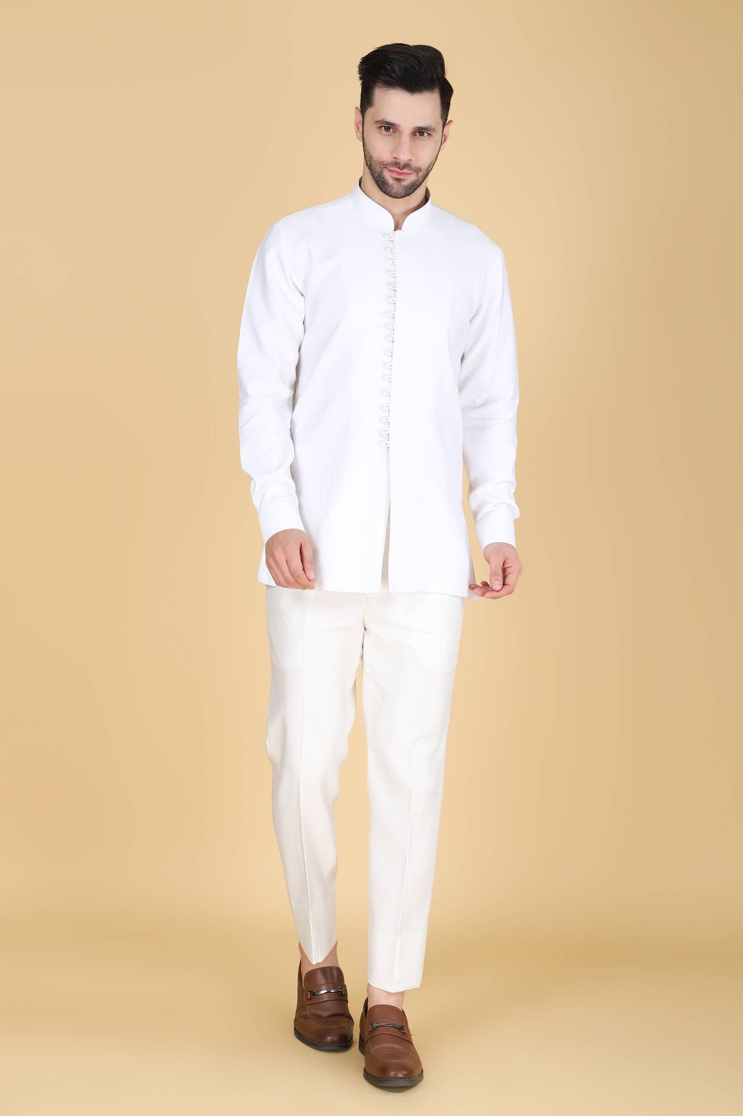 White Multicolor Thread And Sequins Embroidered Short Indowestern