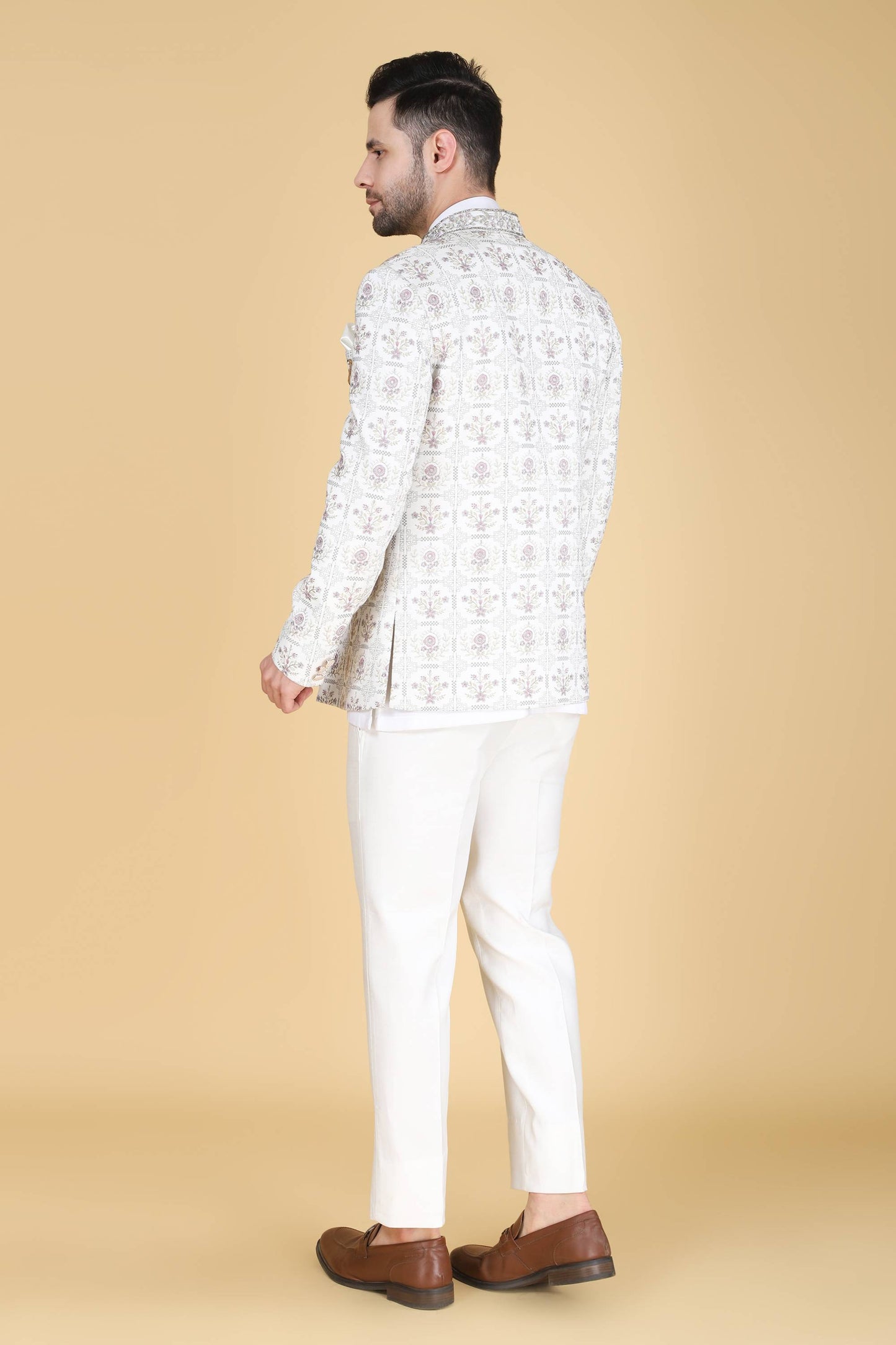 White Multicolor Thread And Sequins Embroidered Short Indowestern