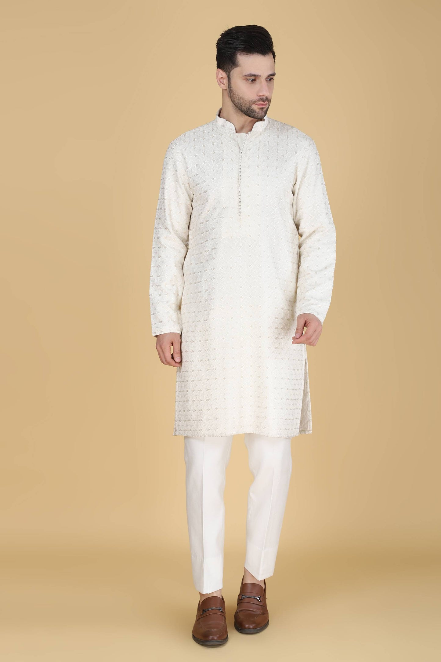 Pink Thread Embroidered Indowestern With Kurta