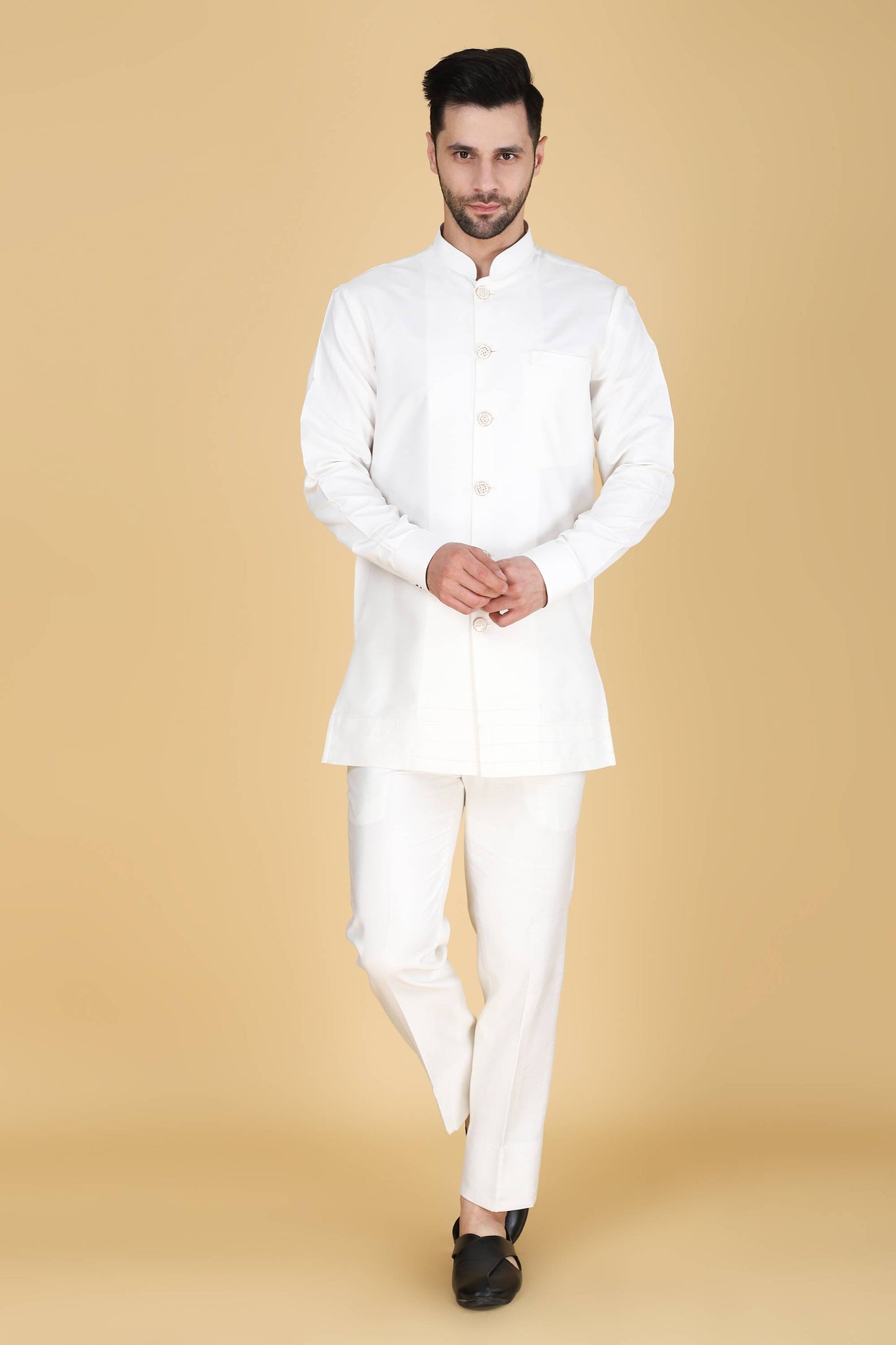 White Multicolor Thread And Sequins Embroidered Short Indowestern