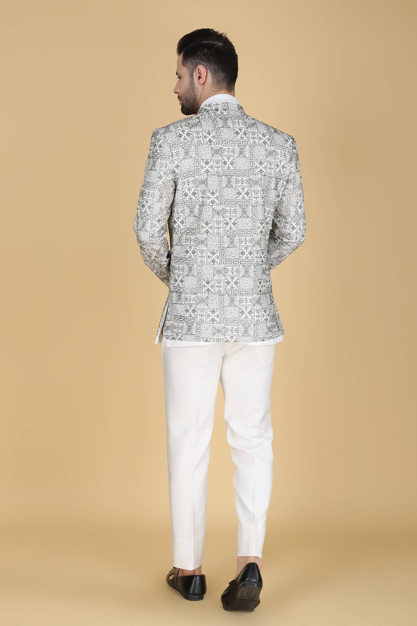White Zari And Thread Embroidered Short Indowestern