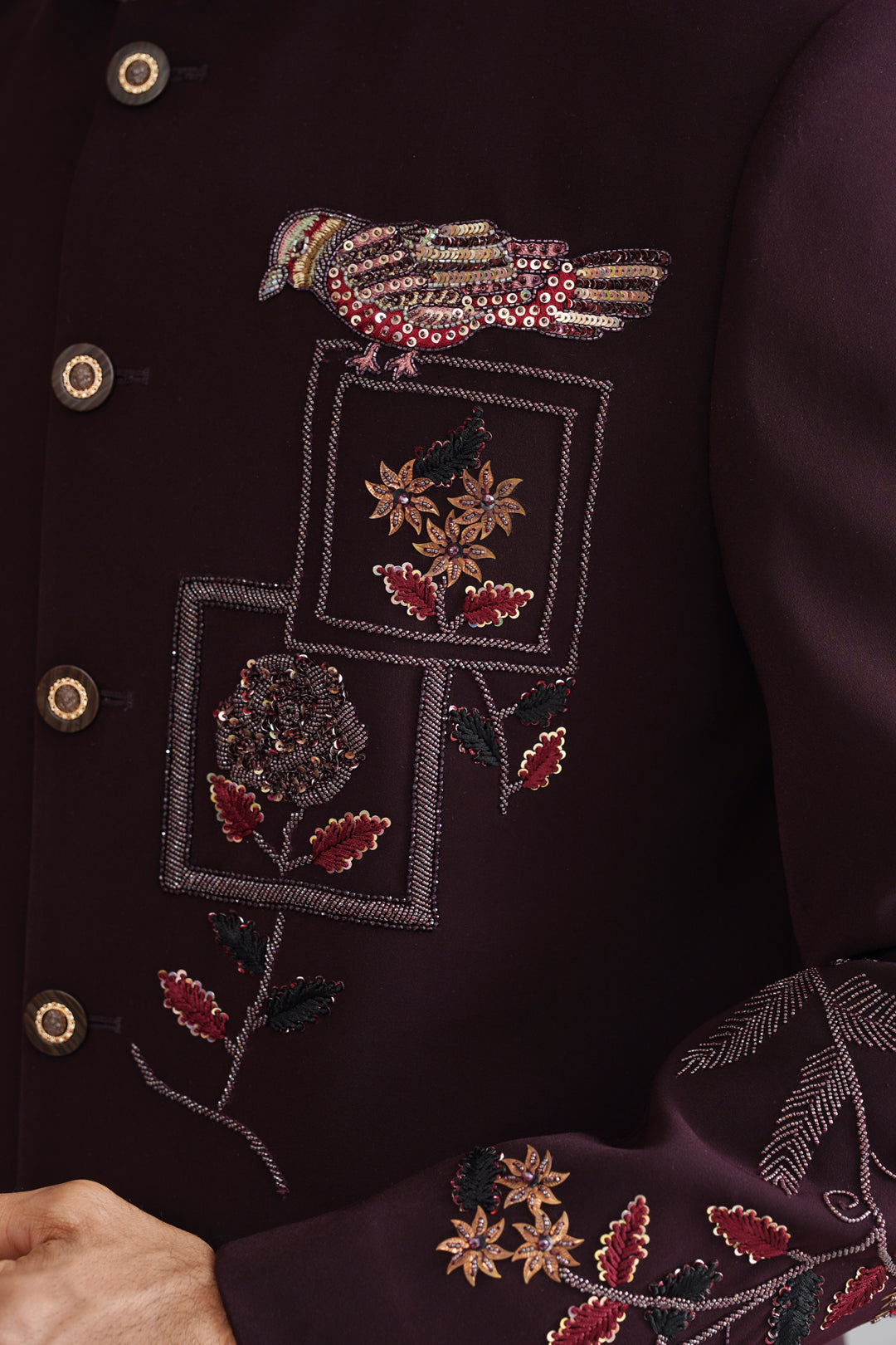 Maroon Zardozi Work Indowestern on Italian Fabric