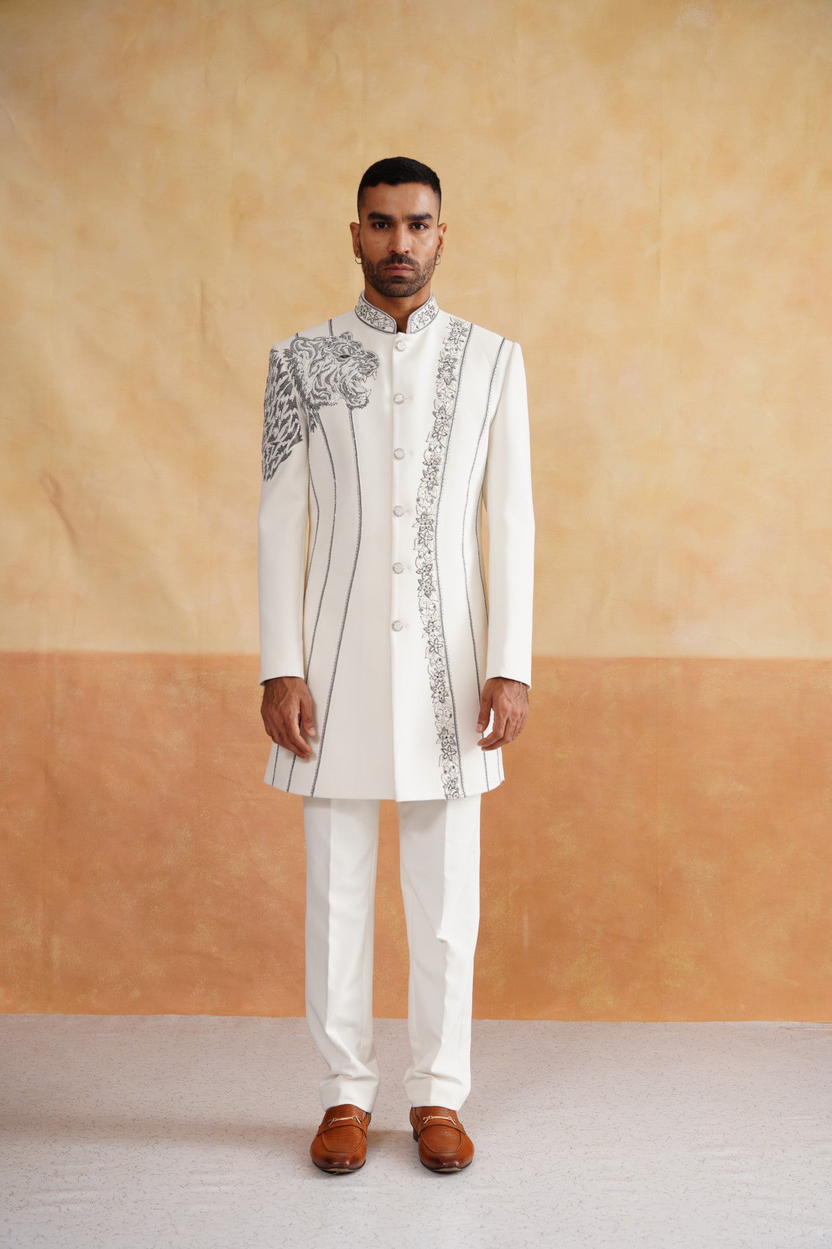 Off White Indowestern with Cutdana and Thread Embroidery