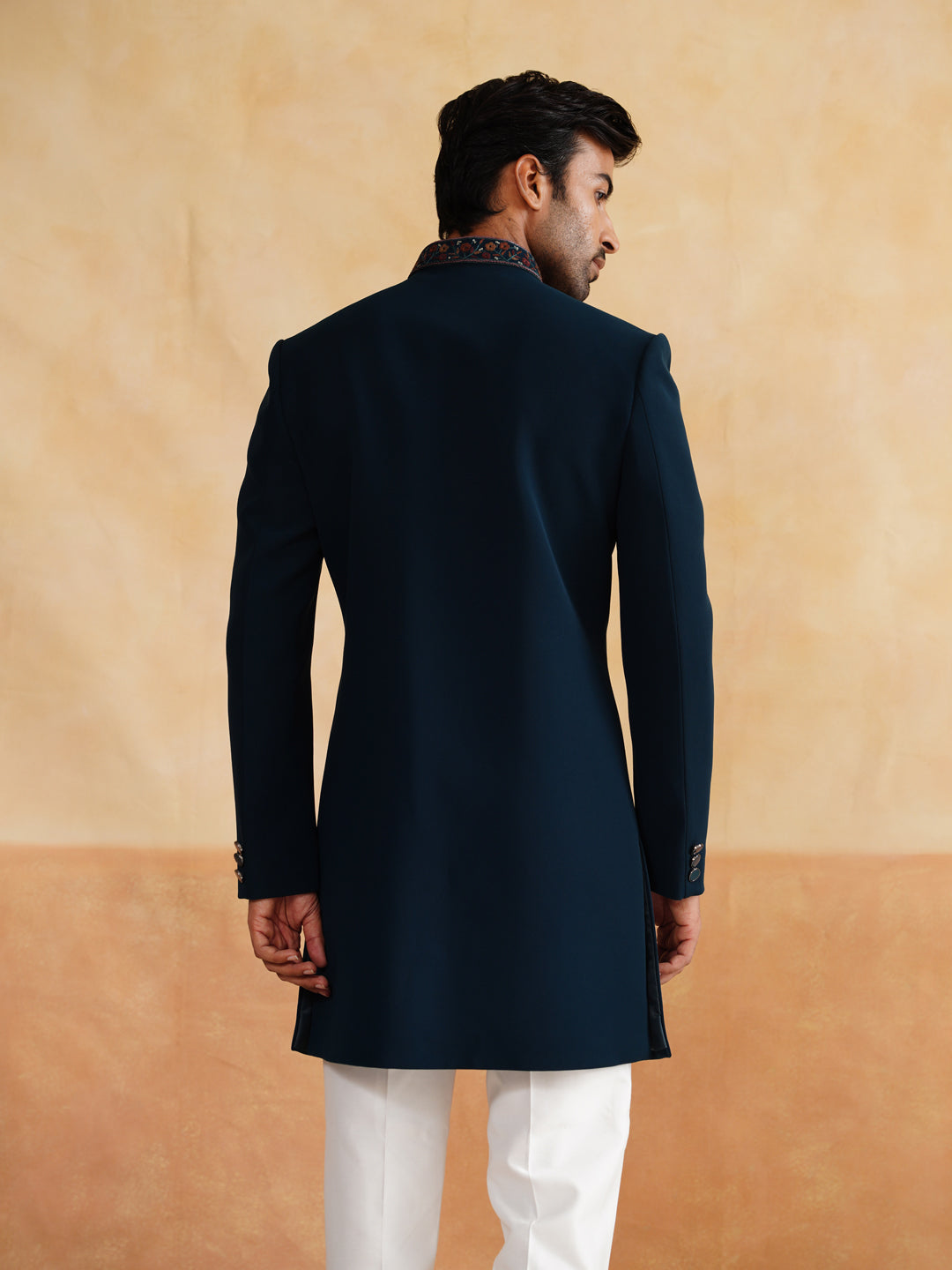 Blue Zardozi and Thread Embroidery Indowestern with Stole