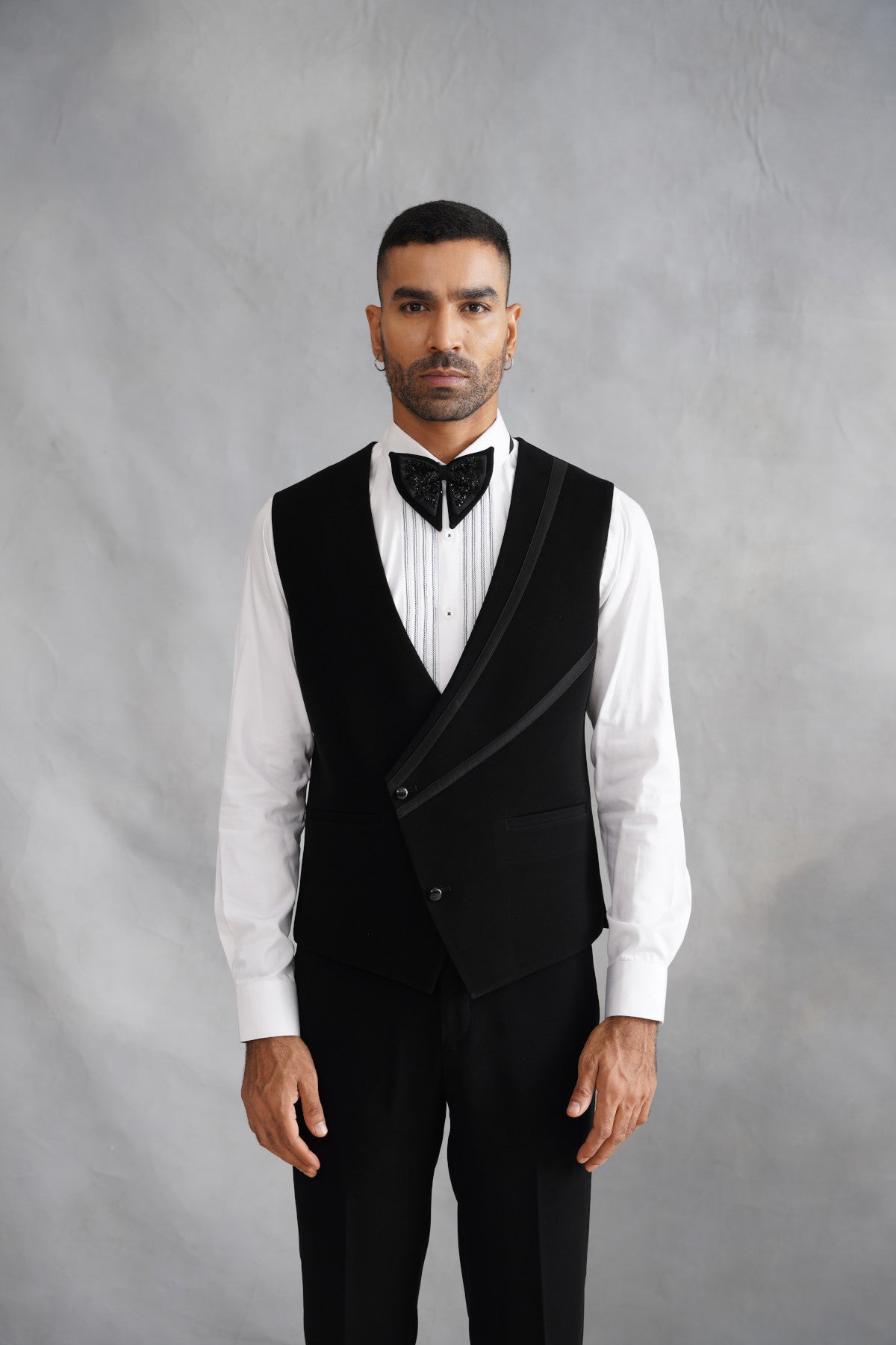 Black Tuxedo with Densely Embellished Crystal Lapel