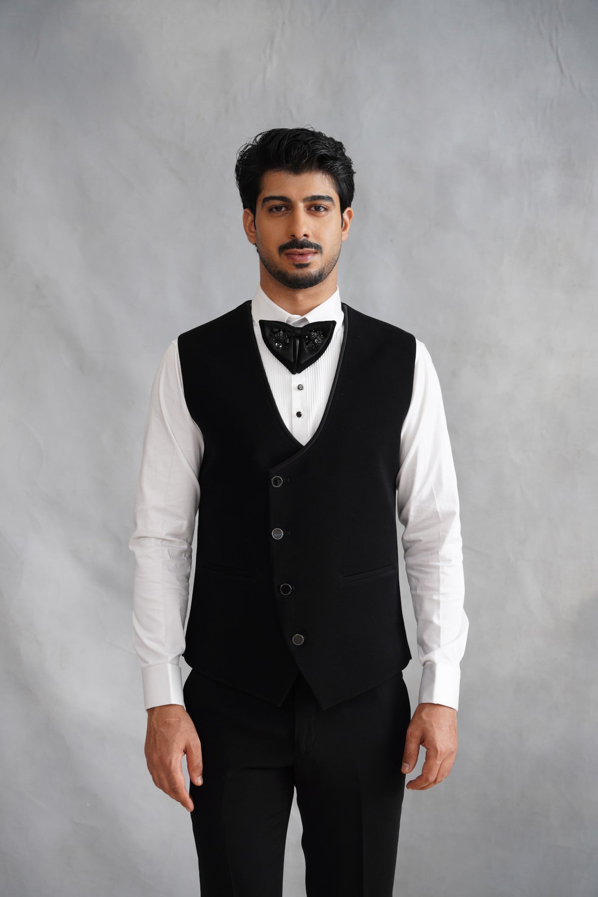 Black Tuxedo with Tone-on-Tone Floral Beadwork