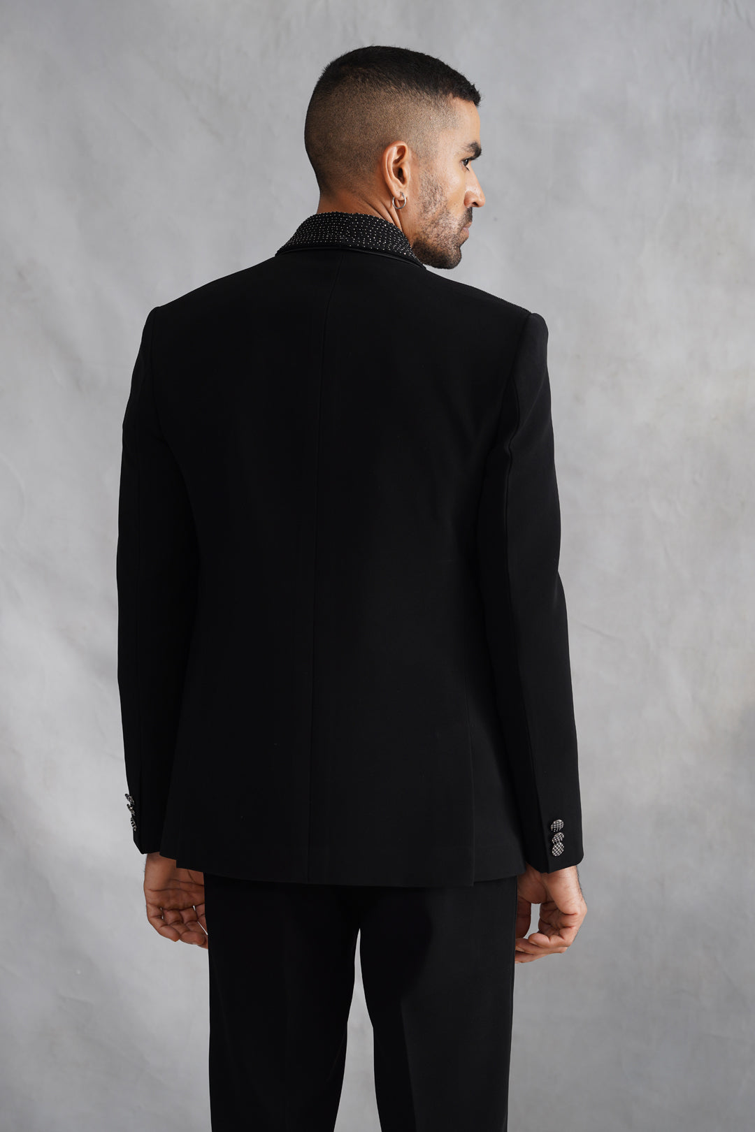 Black Hand Embroidered Tuxedo on Italian Fabric