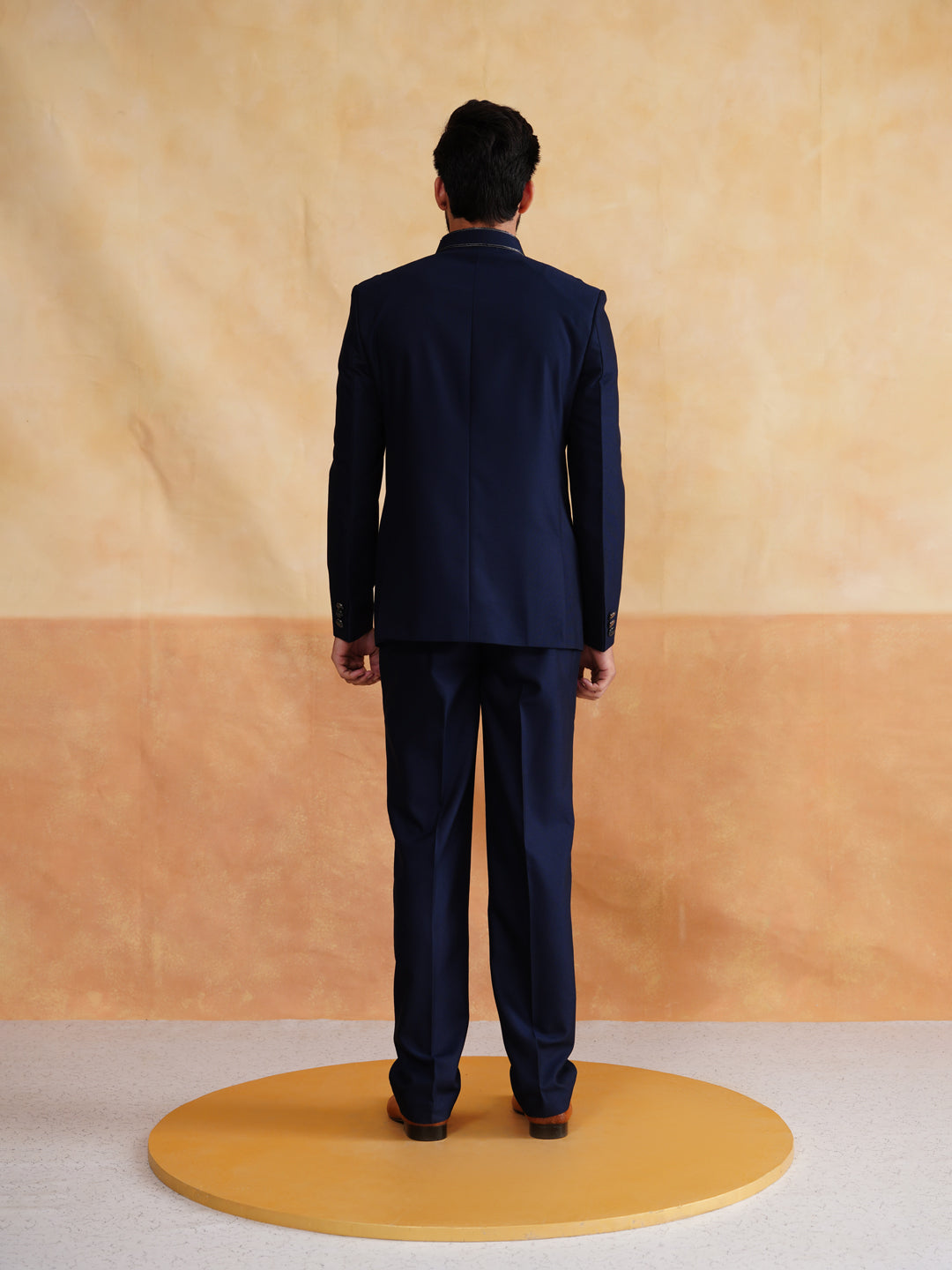 Navy Thread Embroidery Bandhgala on Terry Rayon