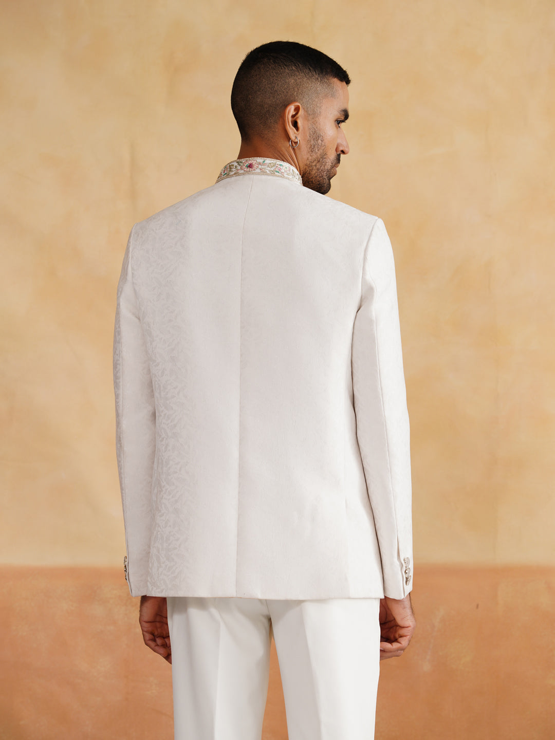 Ivory Hand Embroidered Bandhgala on Jacquard