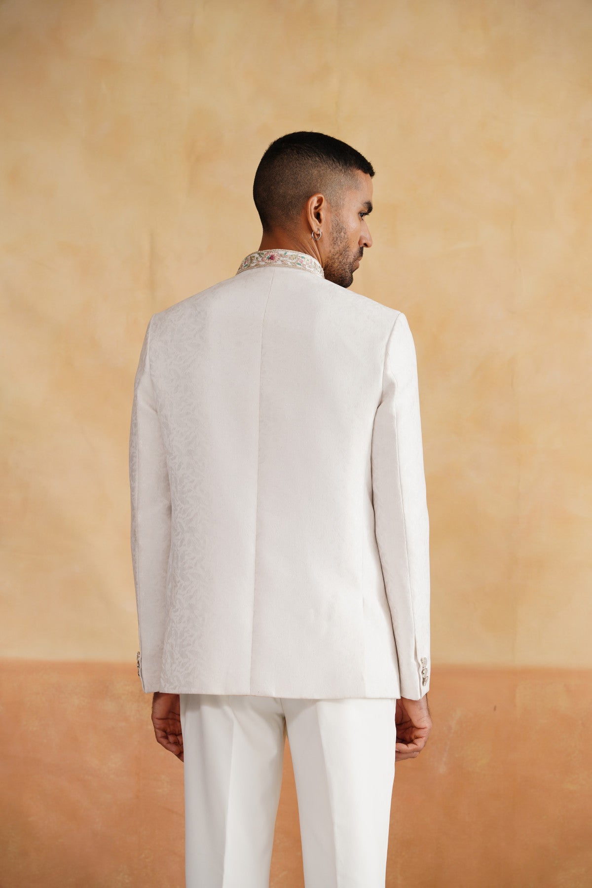 Ivory Hand Embroidered Bandhgala on Jacquard