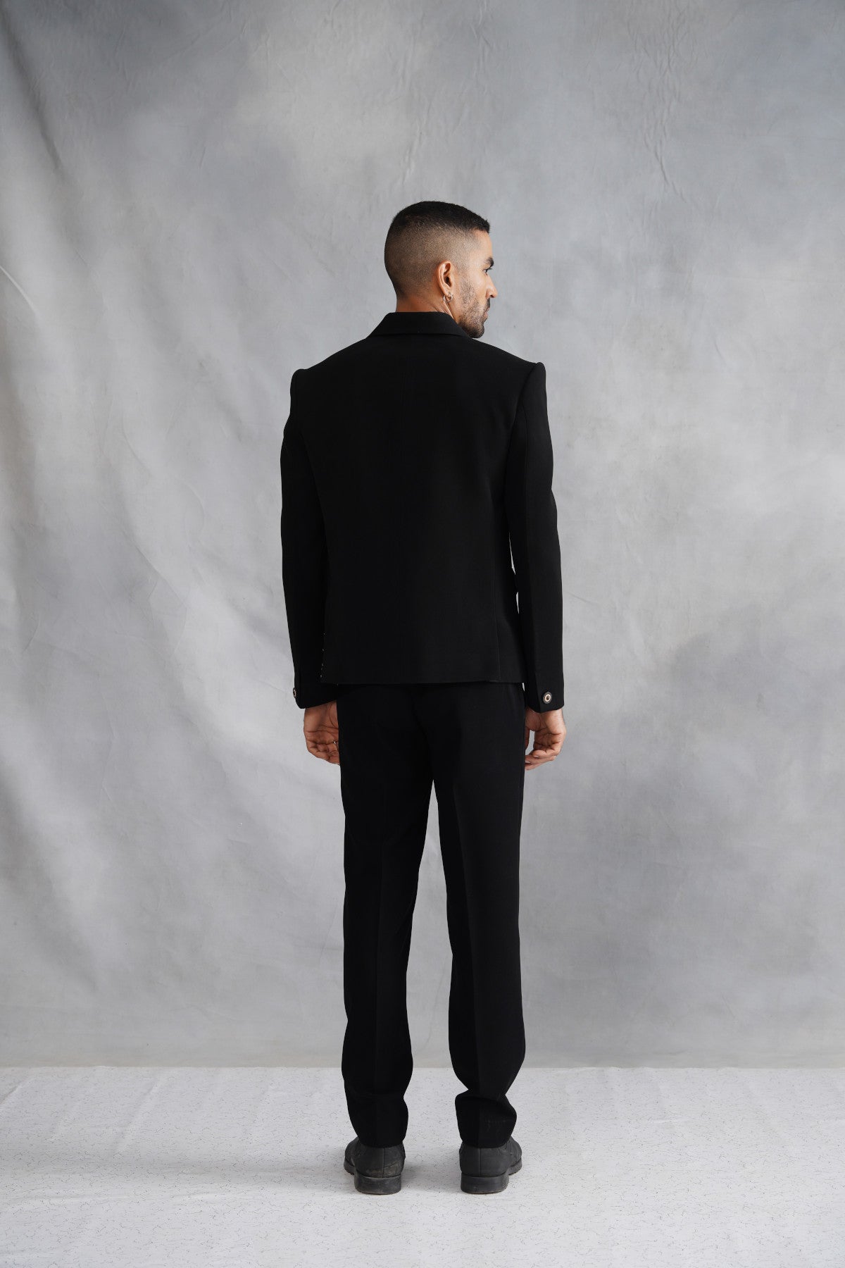 Black Button-Down Jacket Set with Desert Landscape Embroidery