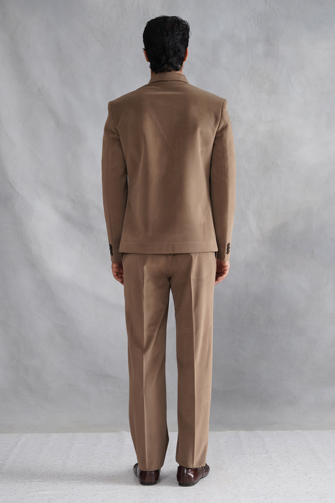 Brown Thread Embroidered Jacket Set