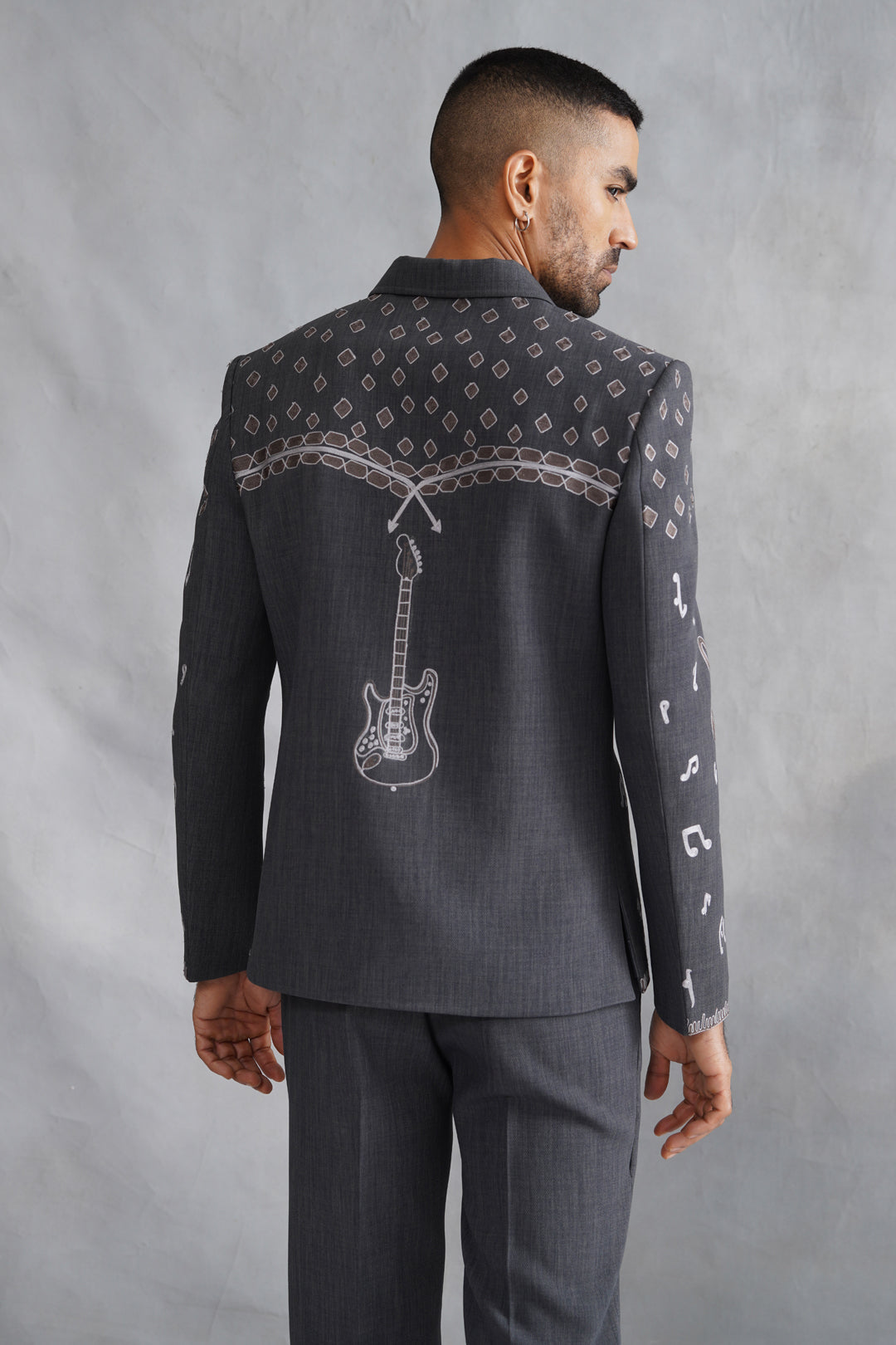 Grey Thread Embroidered Jacket Set