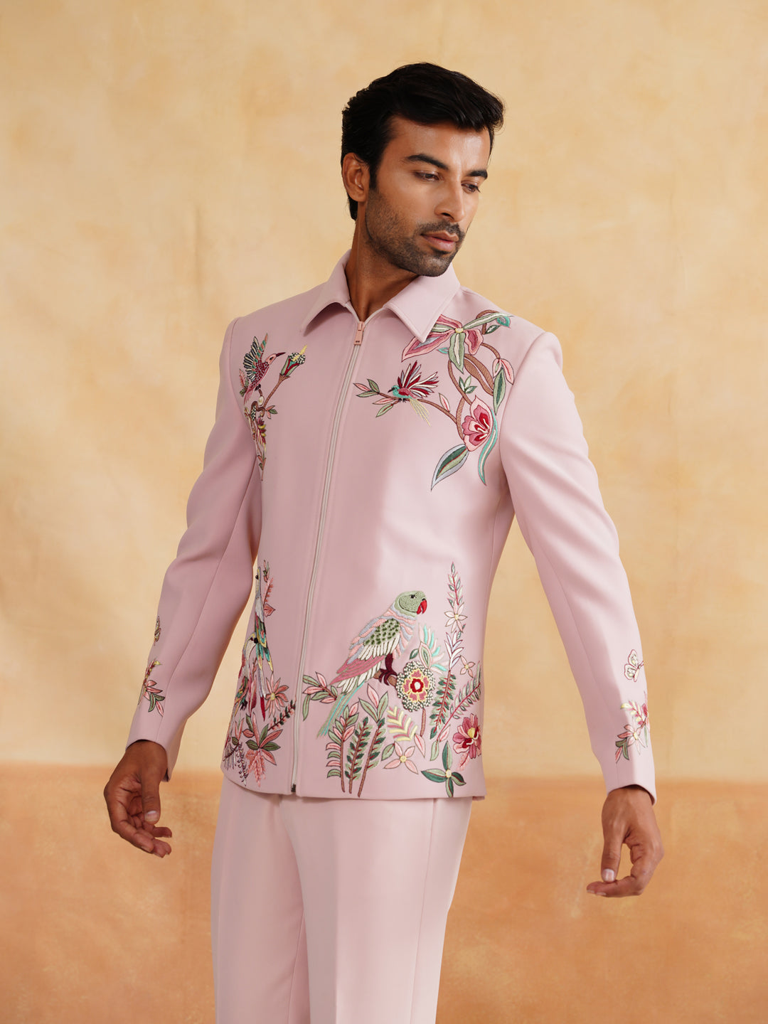 Pink Resham Hand Embroidered Jacket Set