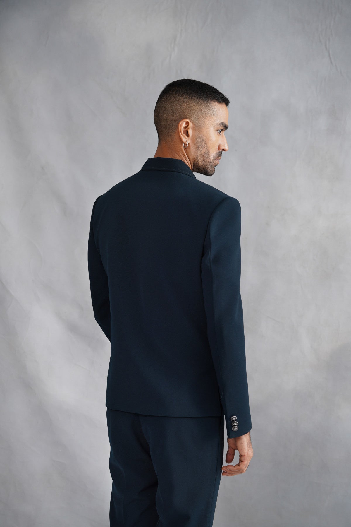 Teal Green Button-Down Jacket Set with Floral Embroidery