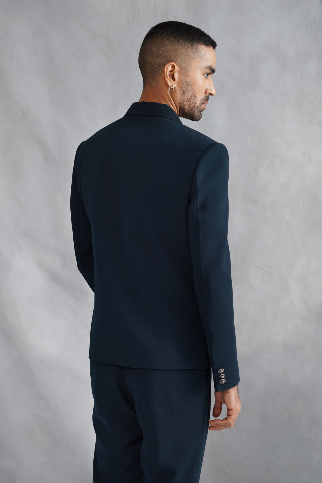 Blue Thread Embroidered Jacket Set