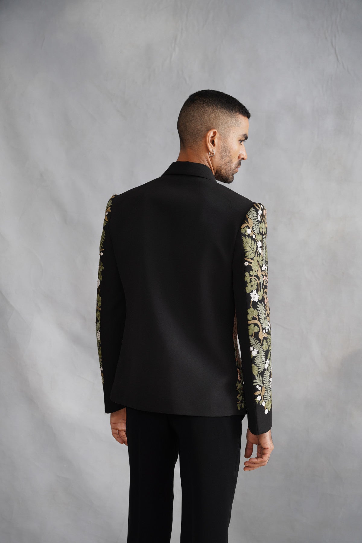 Black Embroidered Botanical & Leopard Zip-Up Jacket Set