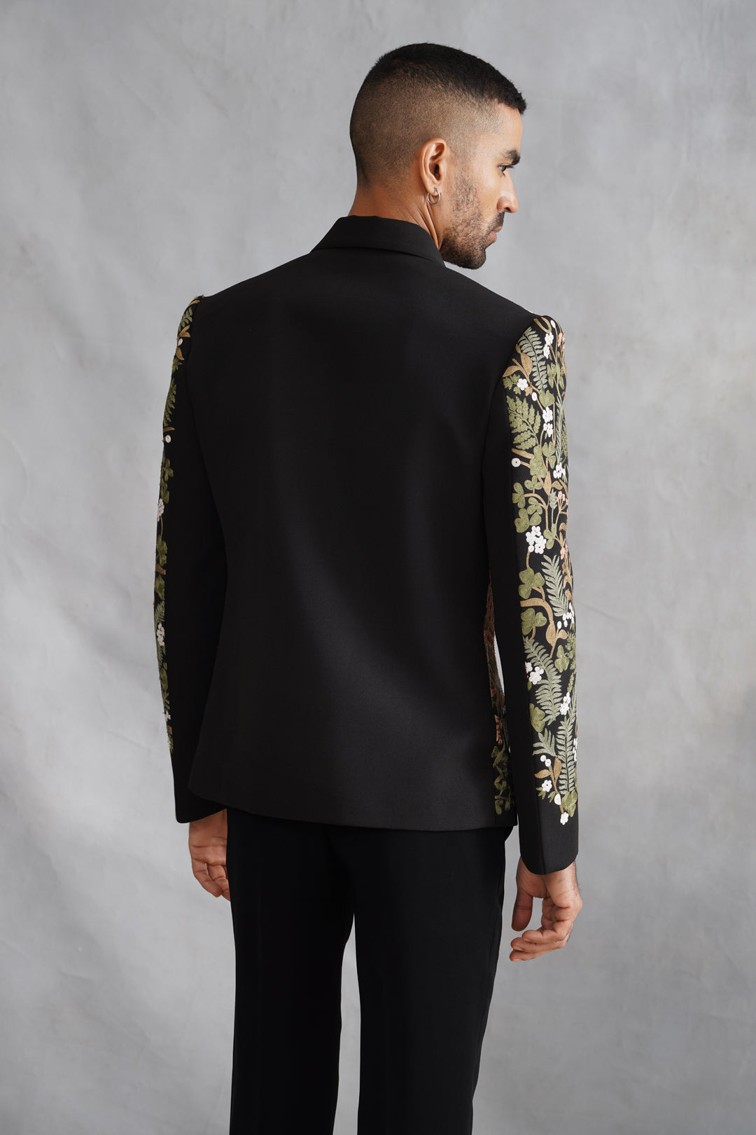 Black Thread Embroidered Jacket Set