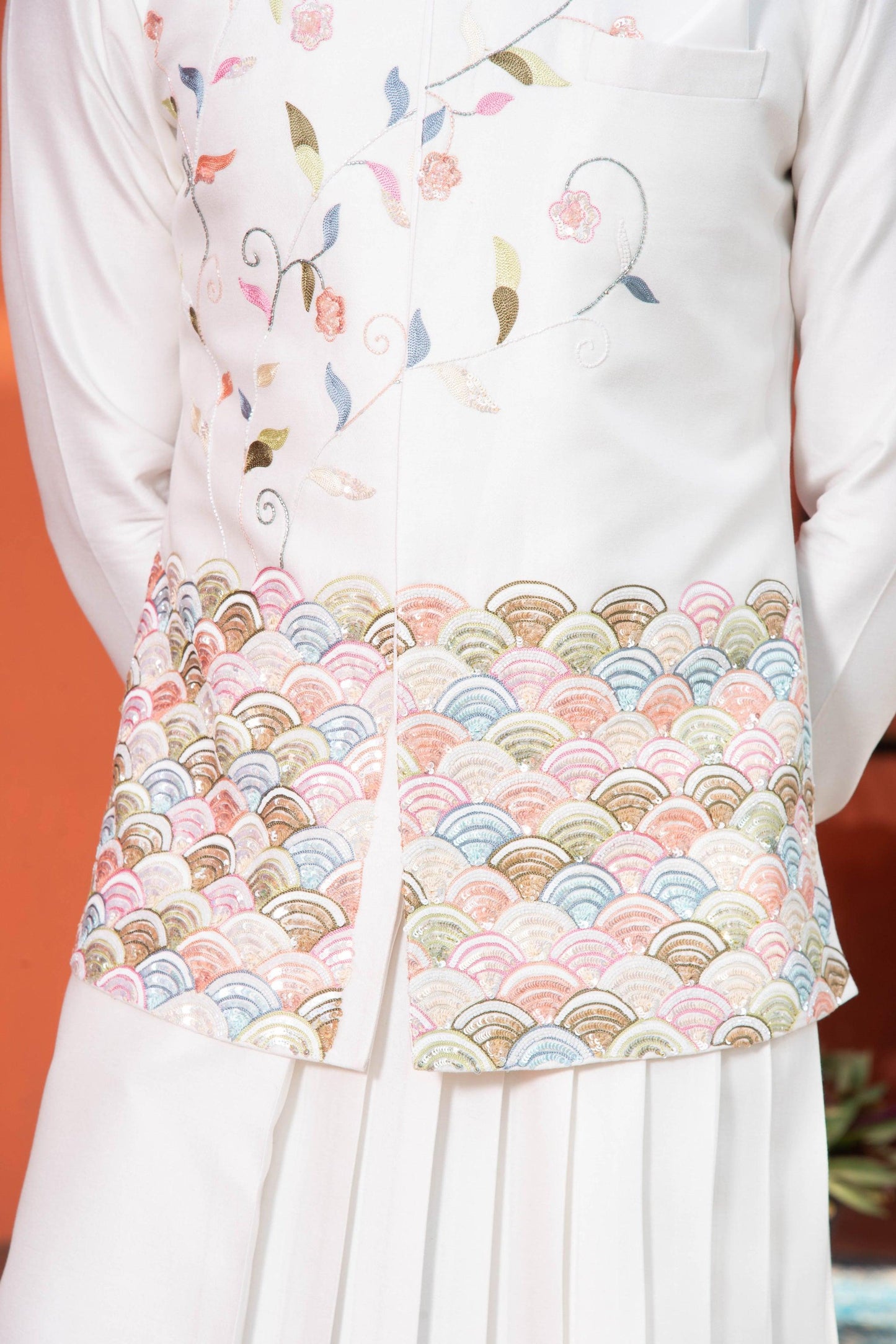 Shop white silk kurta with waistcoat for men