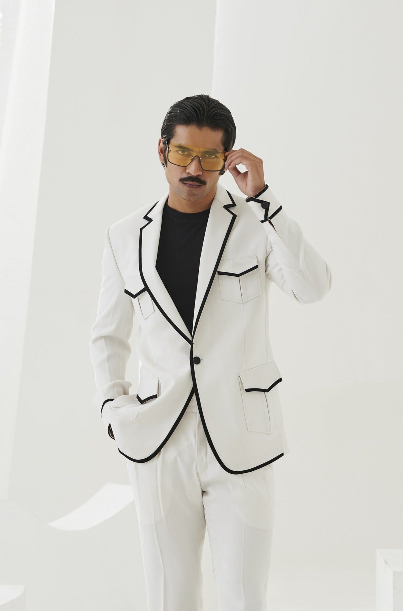 Buy White Two-Piece Tuxedo Suit with Black Piping Detailing Wedding Suit for Men Lagan Wedding