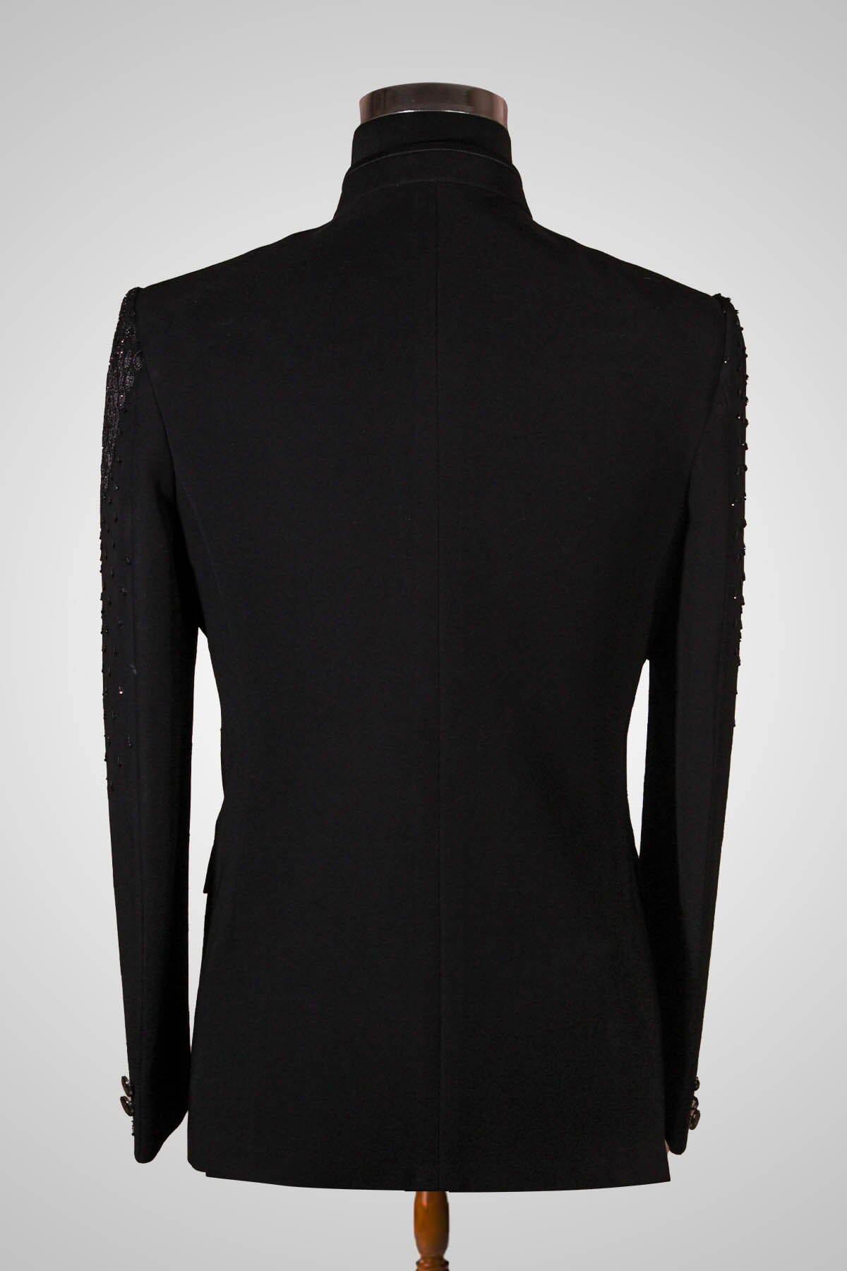 Black Beads And Cutdana Embroidered Italian Jhodhpuri Bandhgala Lagan