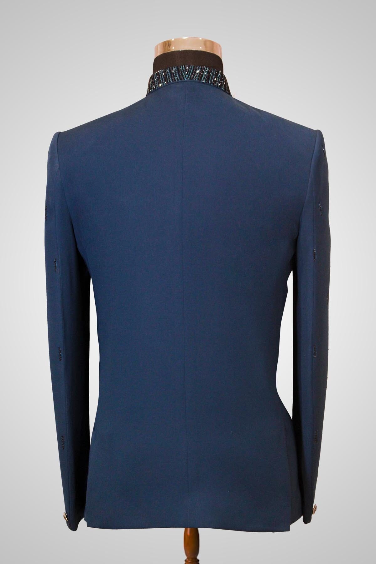 Teal Blue Resham Embroidered Italian Jhodhpuri Bandhgala Lagan