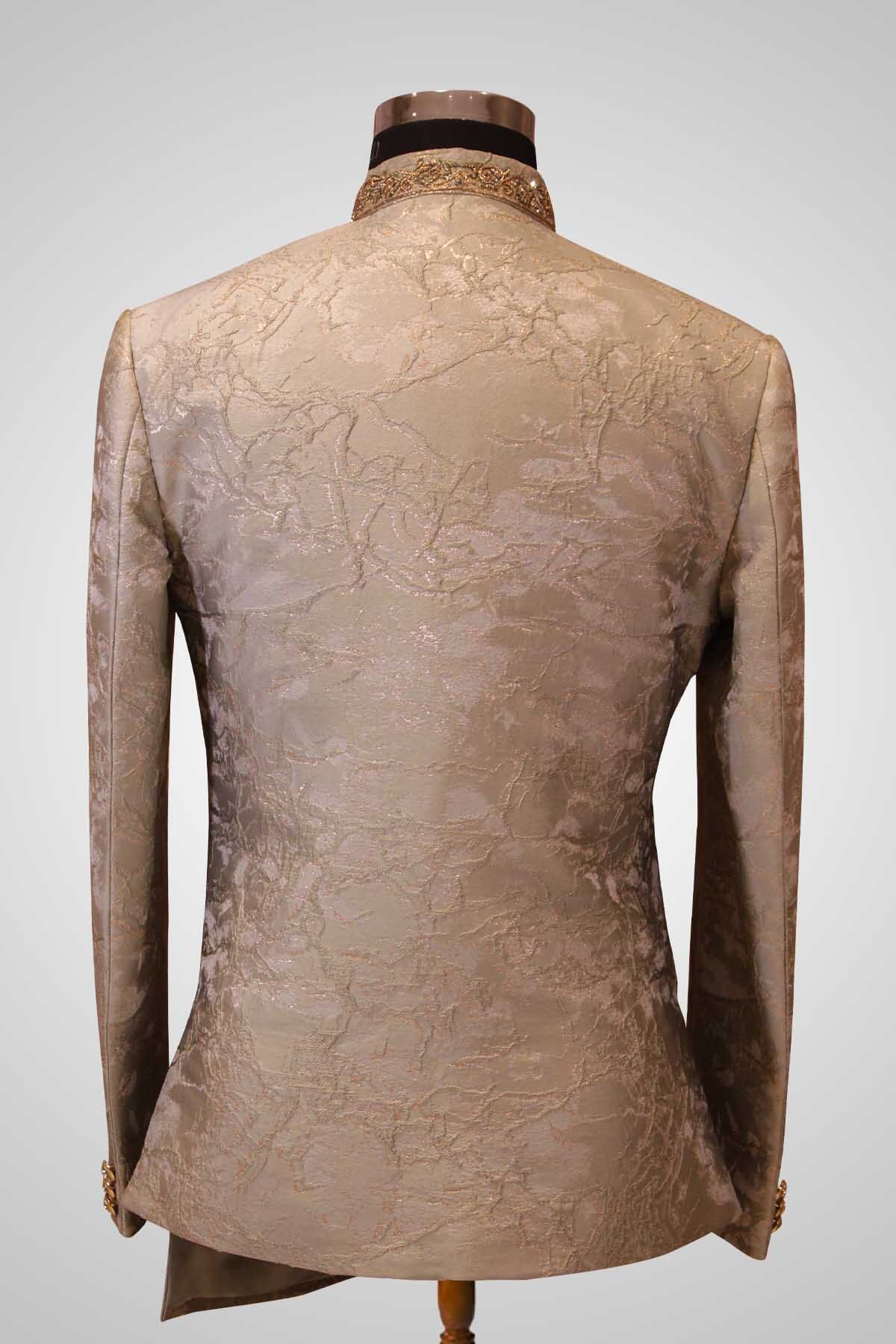 Pista Green Zardosi Embroidered Jhodhpuri On Embossed Silk Bandhgala Lagan