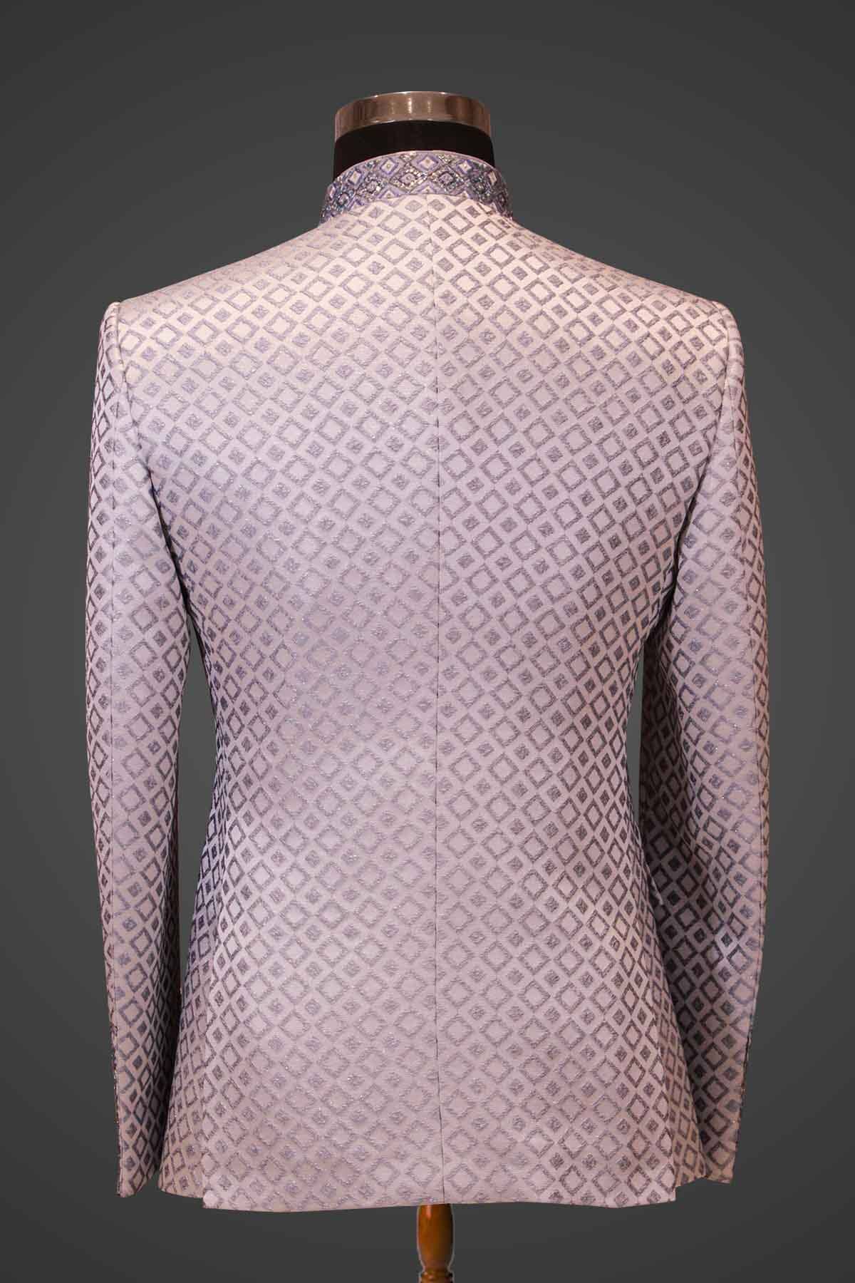 Sky Blue Cutdana Embroidered Jhodhpuri On Woven Silk Bandhgala Lagan