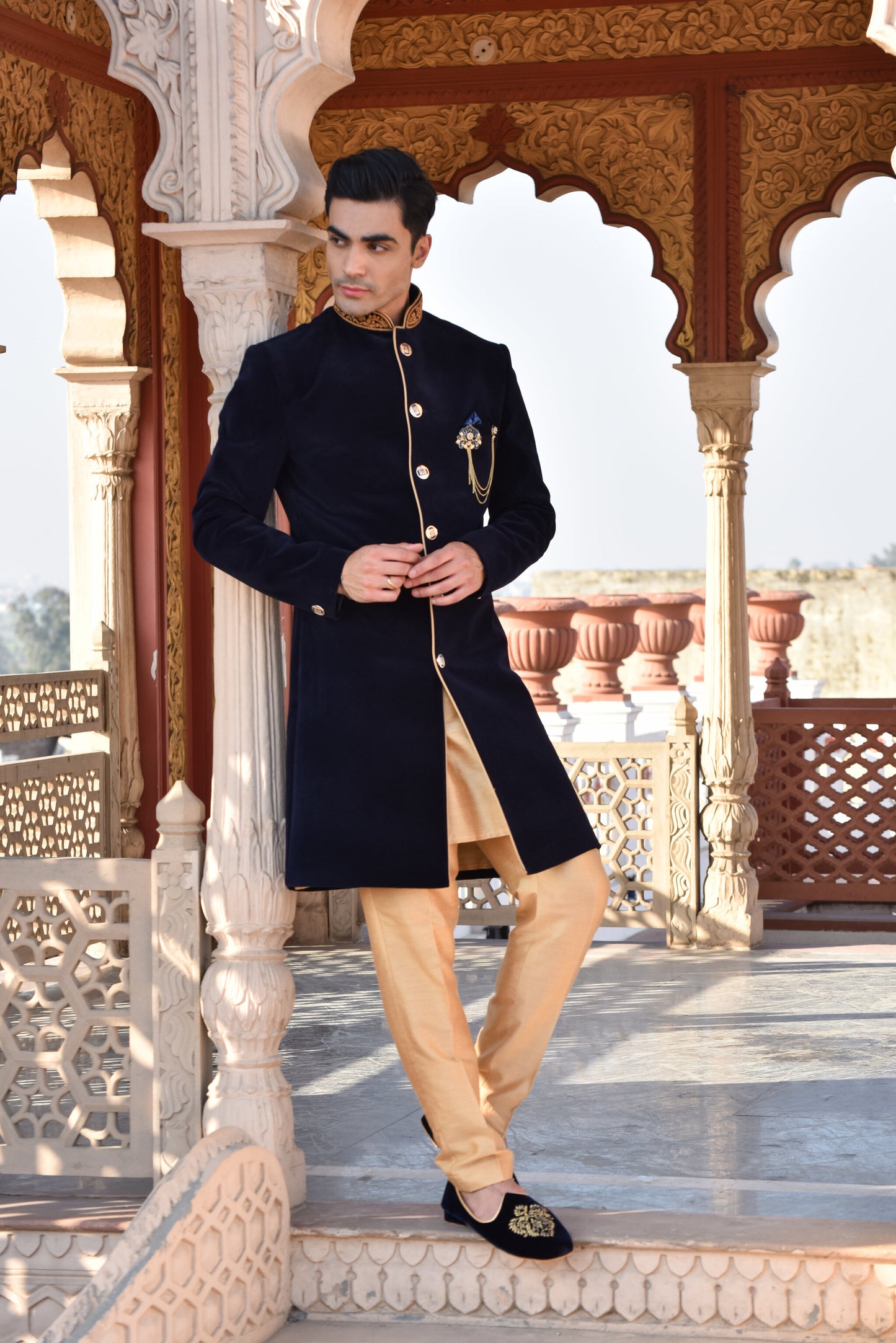 Velvet fabric indo western for men shop online