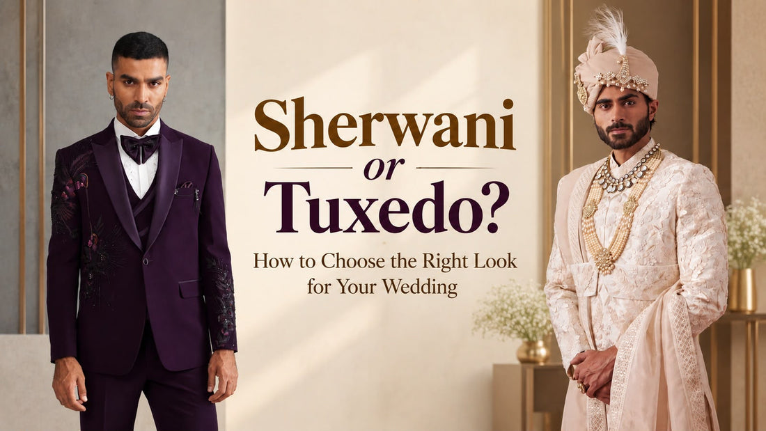 Sherwani or Tuxedo? How to Choose the Right Look for Your Wedding