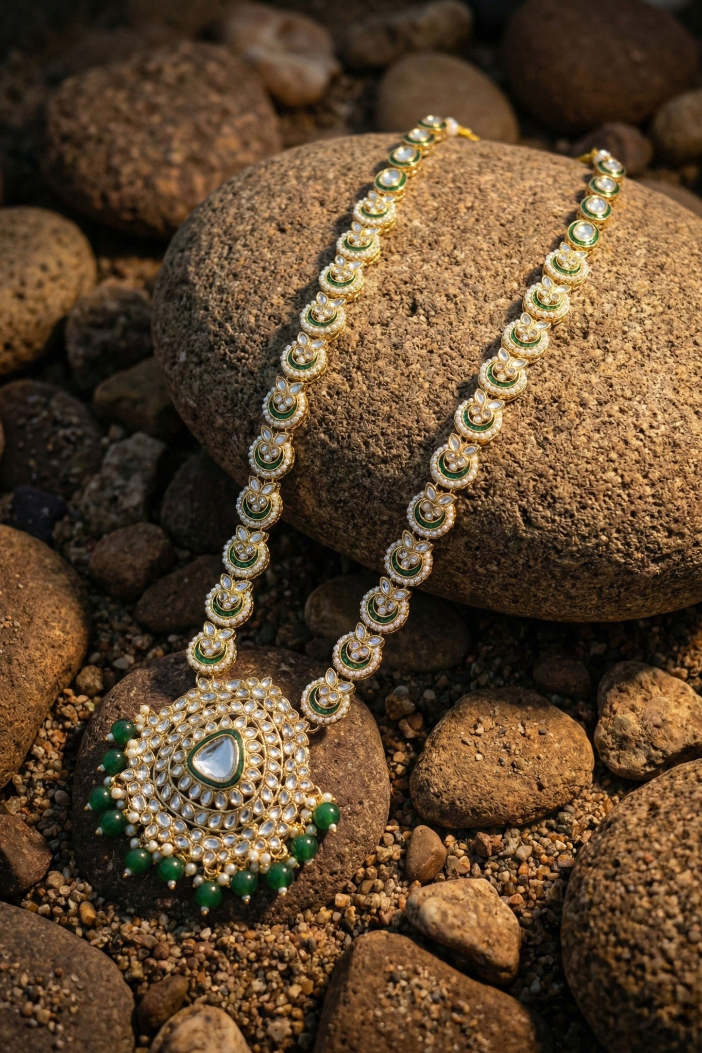 Traditional Kundan & Green Meenakari Mala